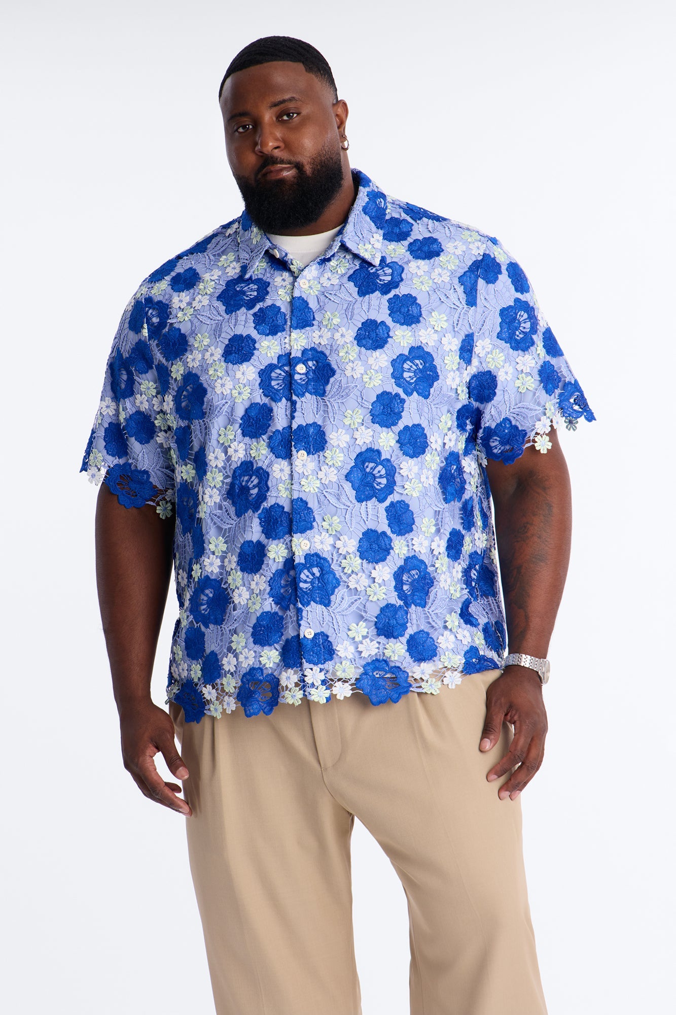 Relaxed Paradise Field Button Up Shirt - Blue