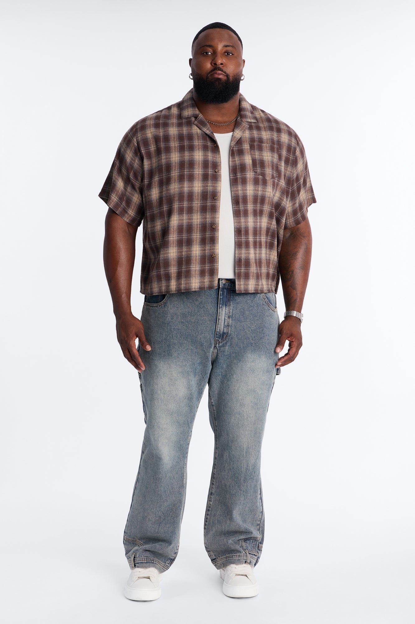 Your Weekend Plaid Cuban Collar Button Up Shirt - Brown