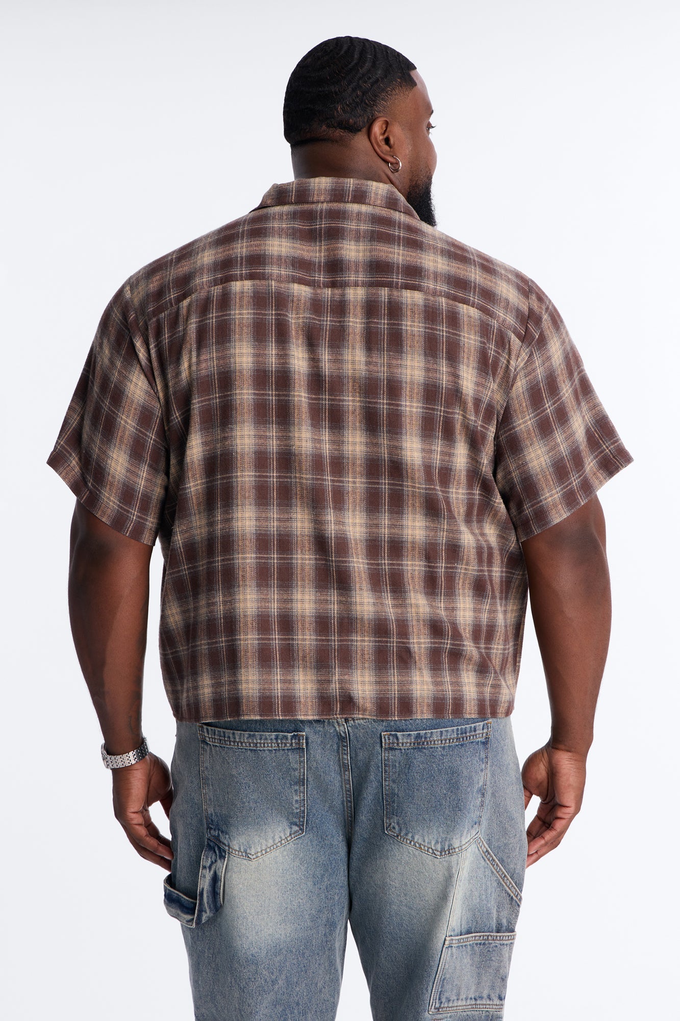 Your Weekend Plaid Cuban Collar Button Up Shirt - Brown