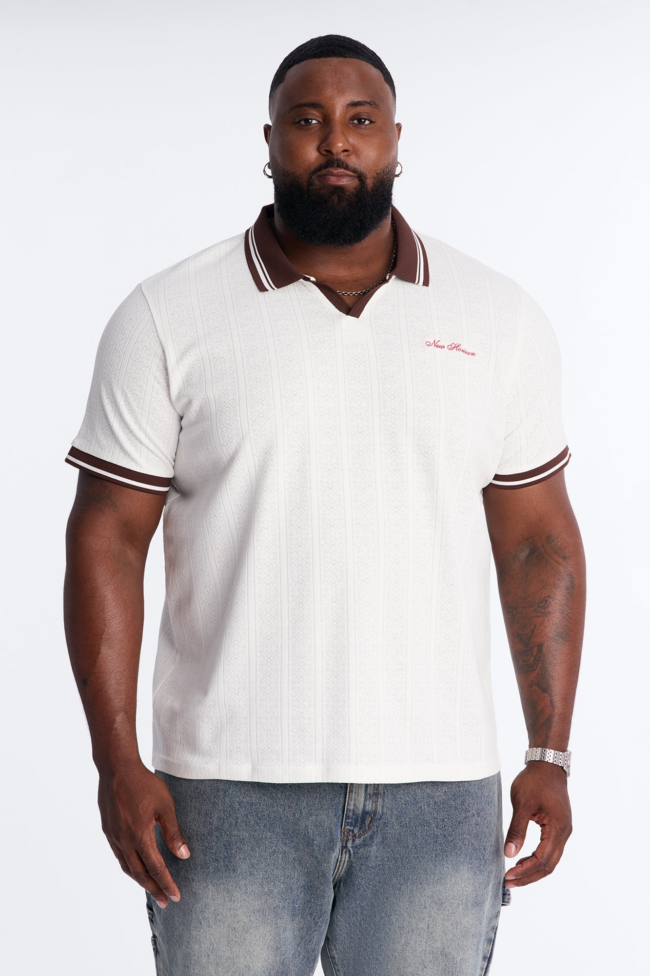 Cafe Tipped Johnny Collar Polo - Off White