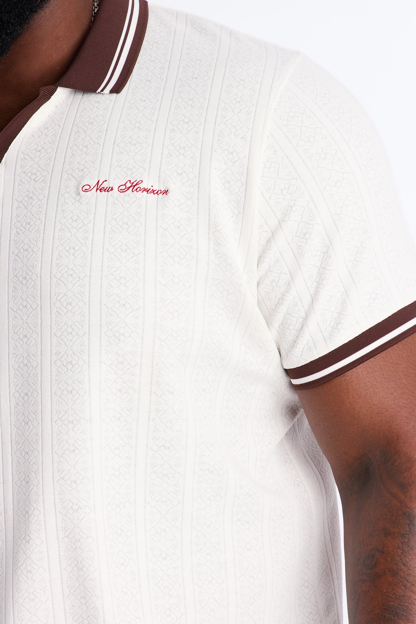 Cafe Tipped Johnny Collar Polo - Off White
