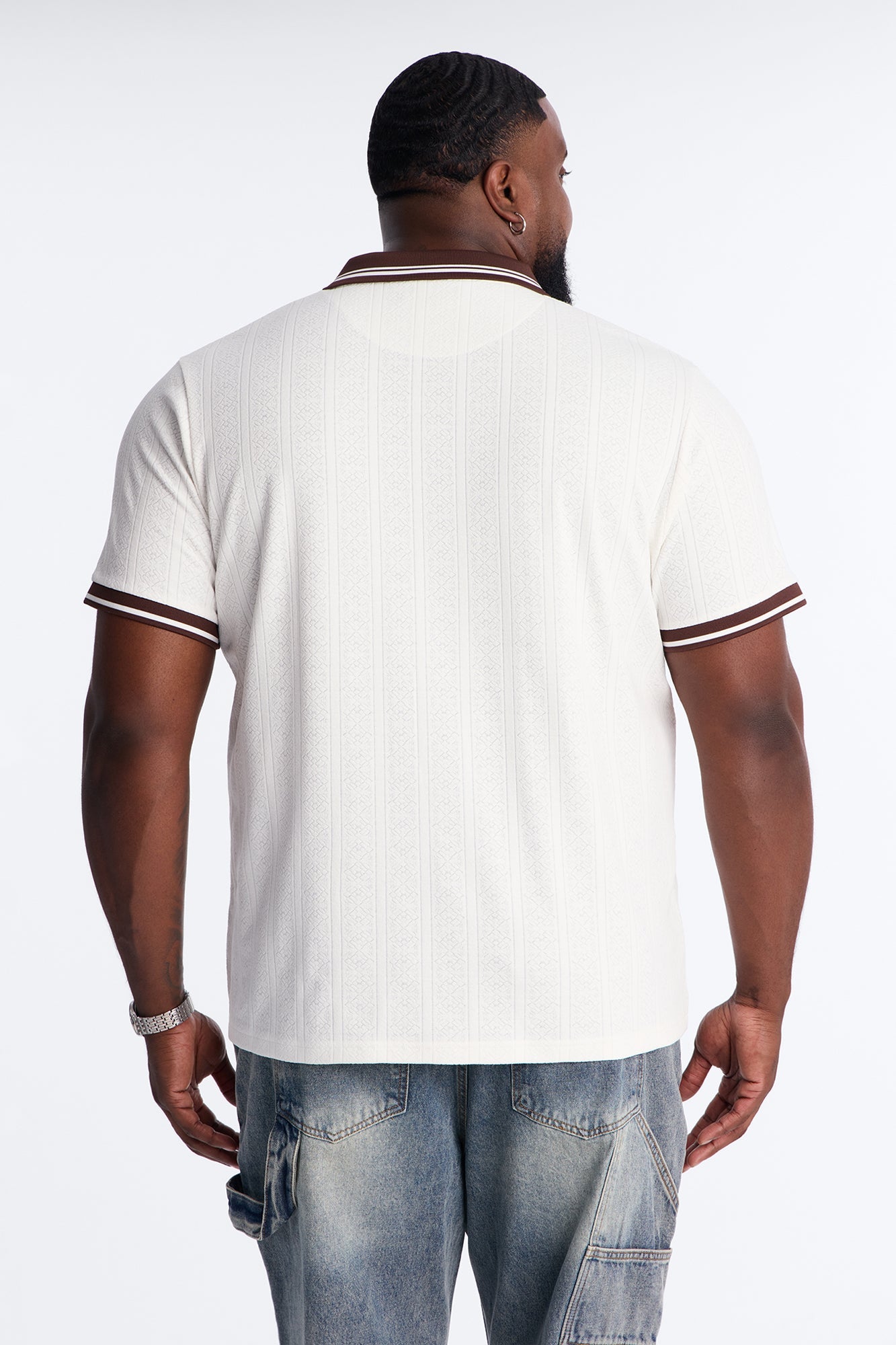 Cafe Tipped Johnny Collar Polo - Off White