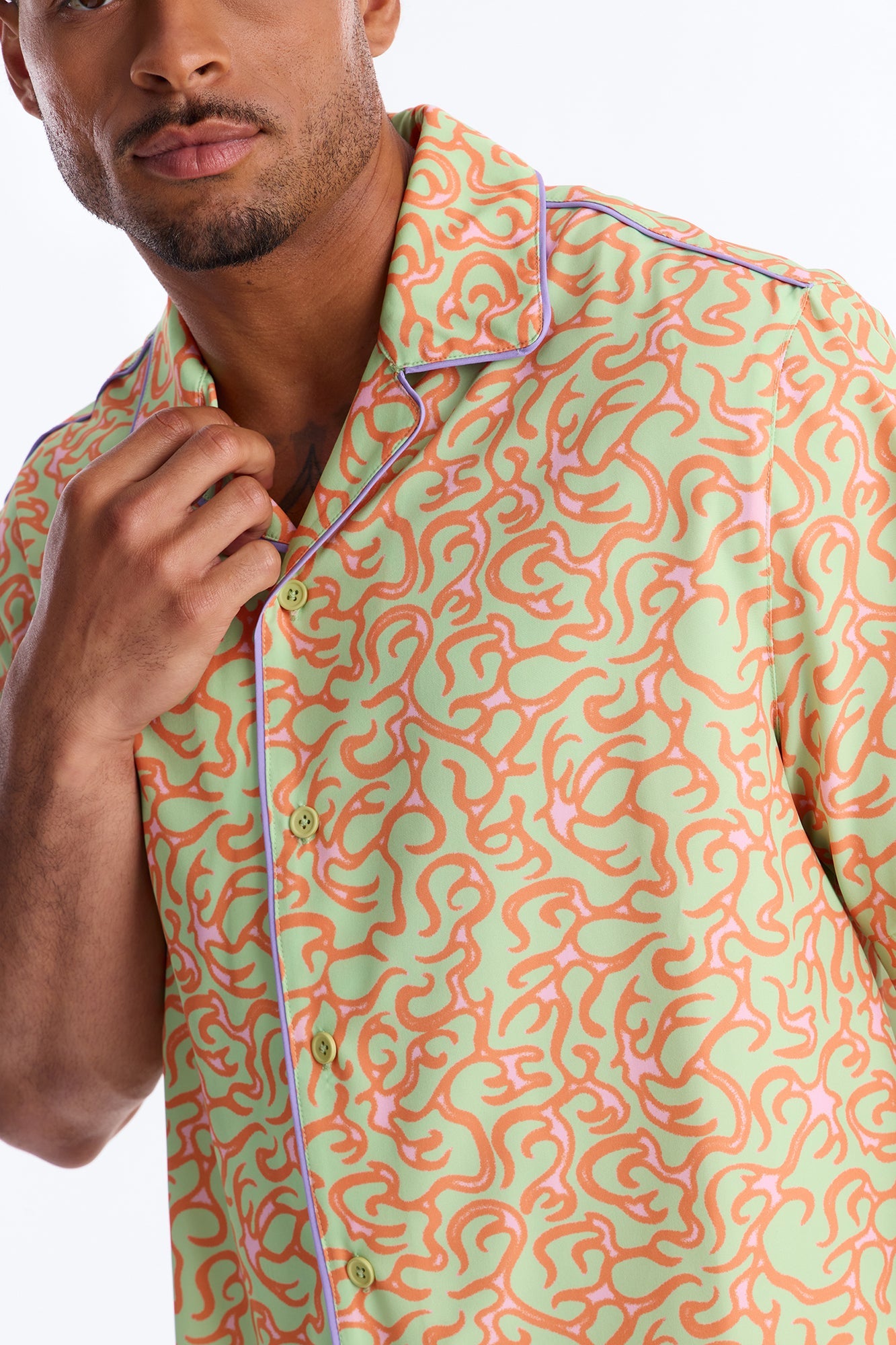 Relaxed Spring Break Fling Cuban Collar Button Up Shirt - Multi Color