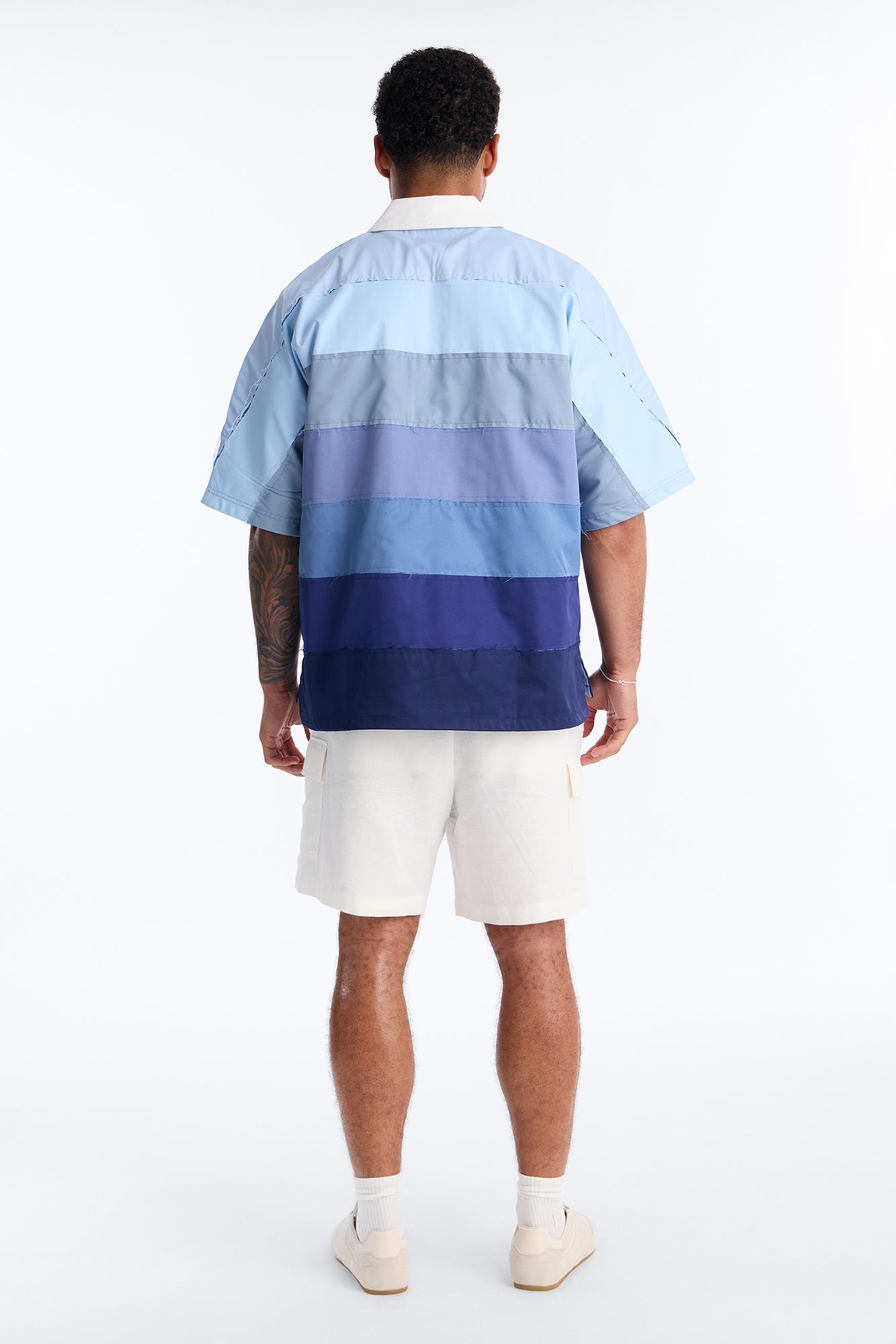 Oversized Frayed Zip Collar Polo - Blue