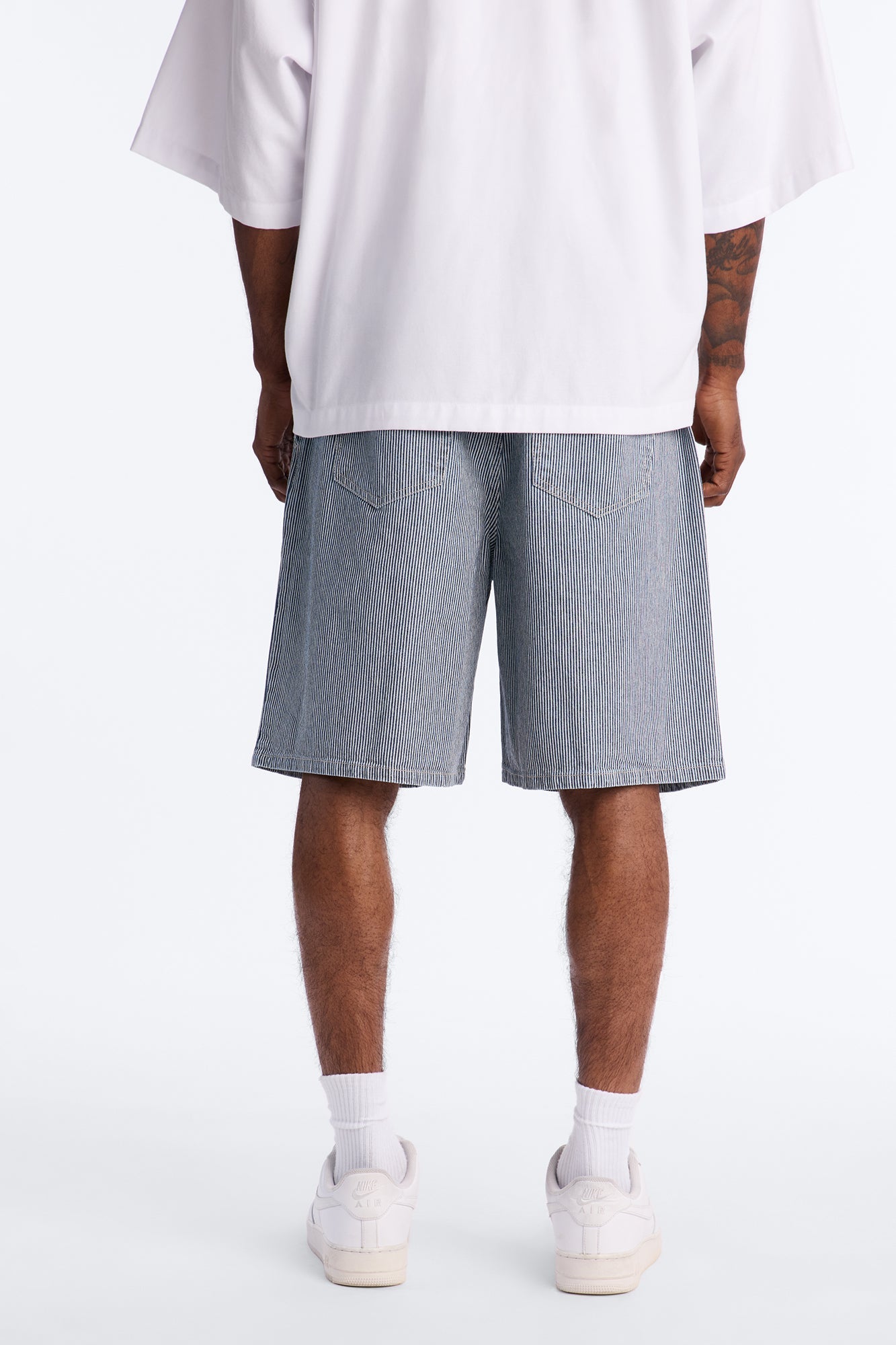 Relaxed Adore Me Double Waistband Pinstripe Short - White/Blue