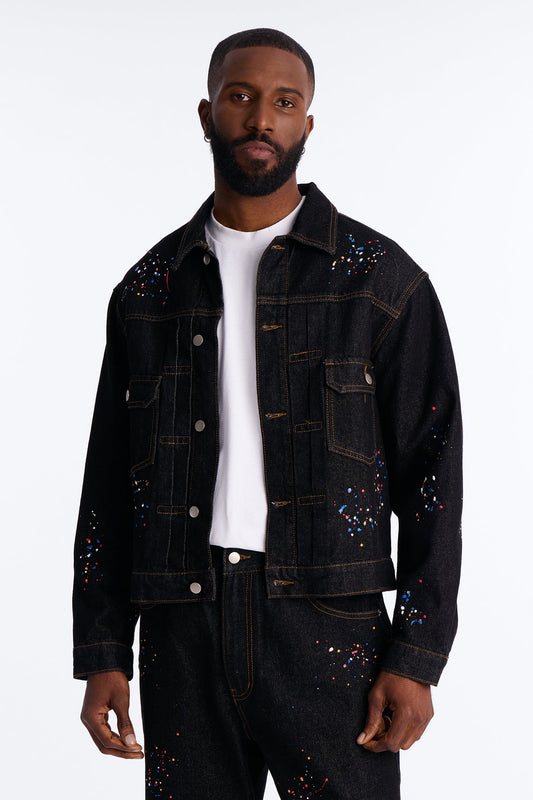 Studio Paint Denim Trucker Jacket - Dark Wash
