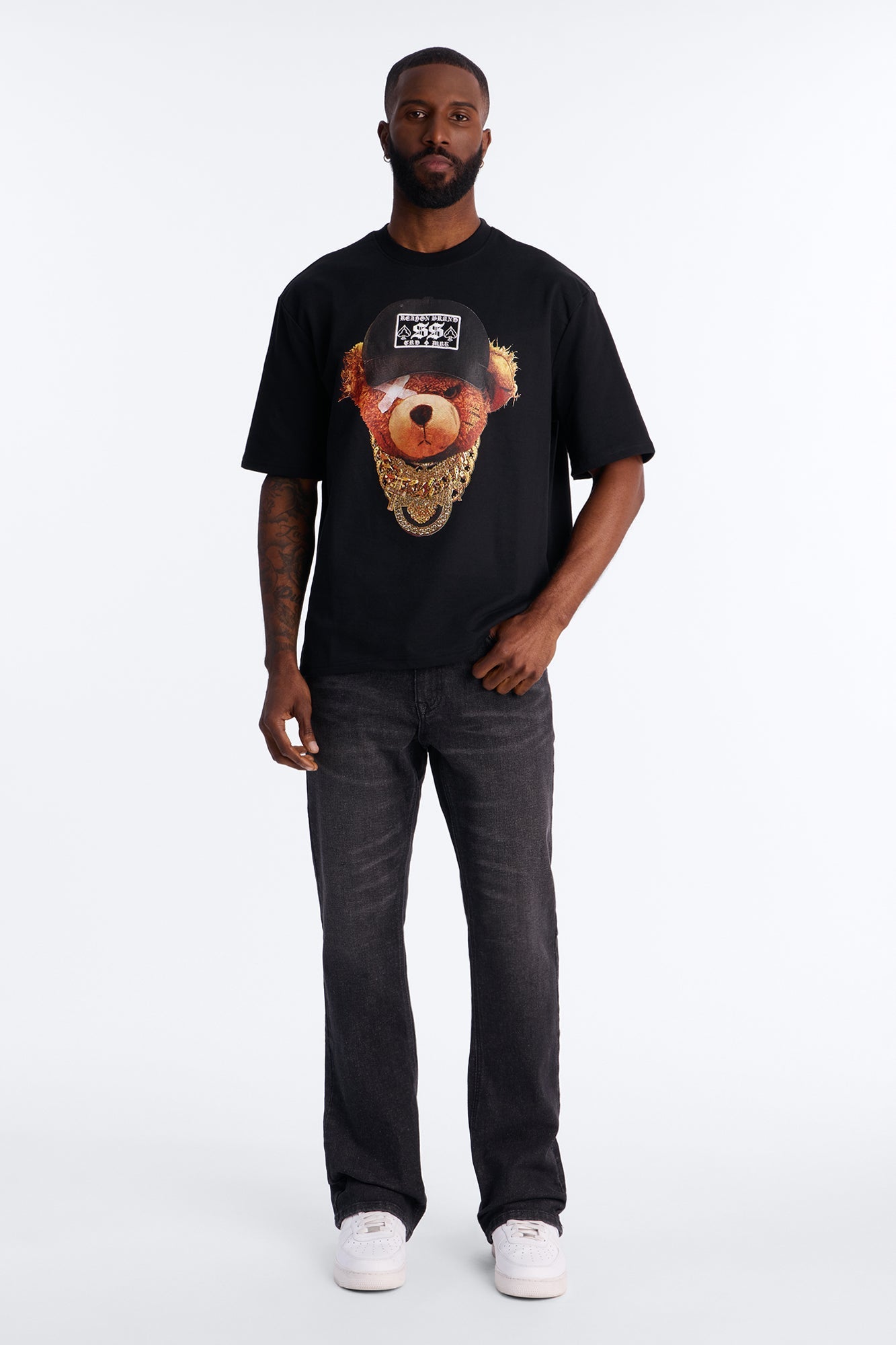Rich Bear Rhinestone Short Sleeve Tee - Black