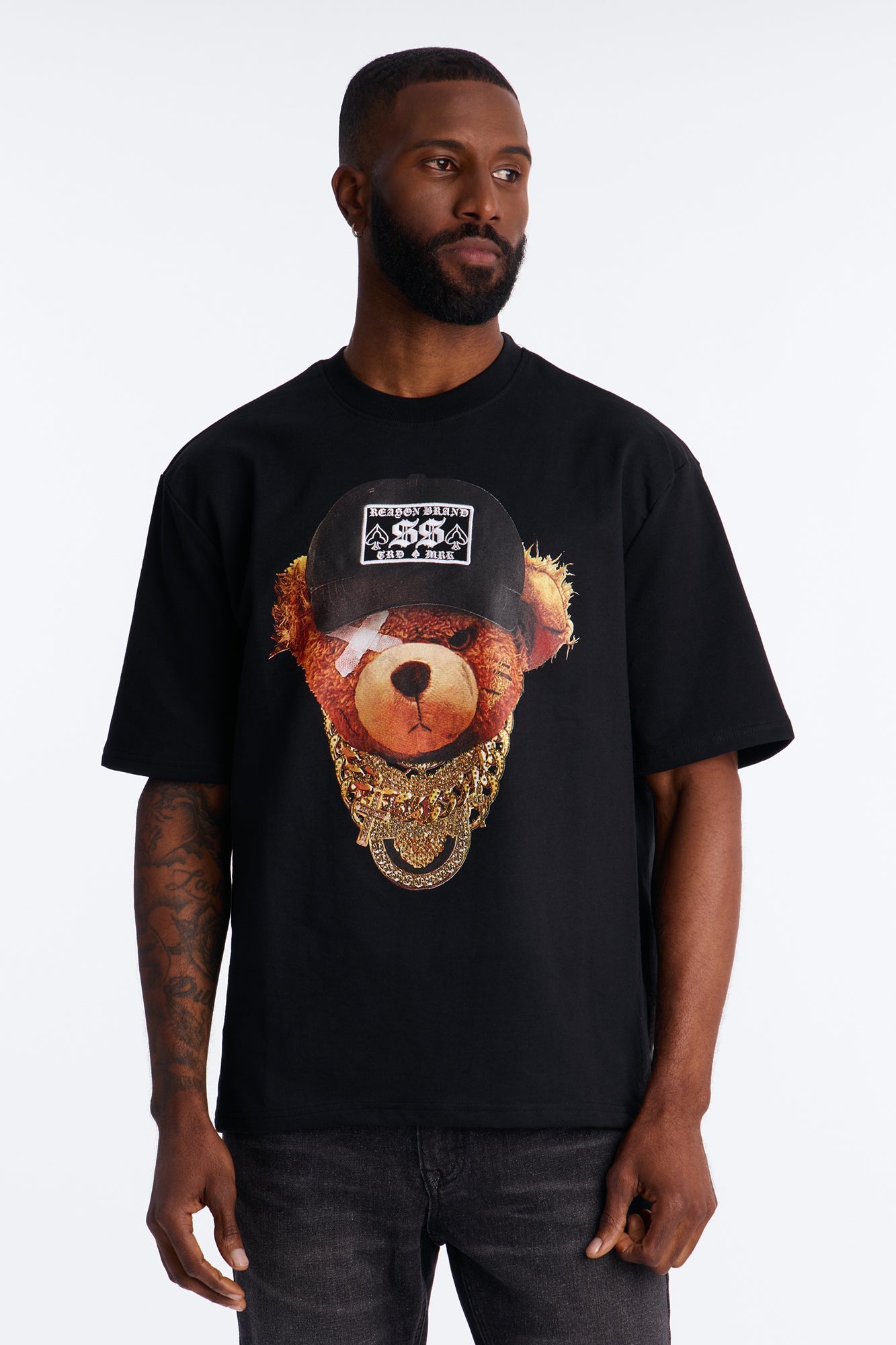 Rich Bear Rhinestone Short Sleeve Tee - Black