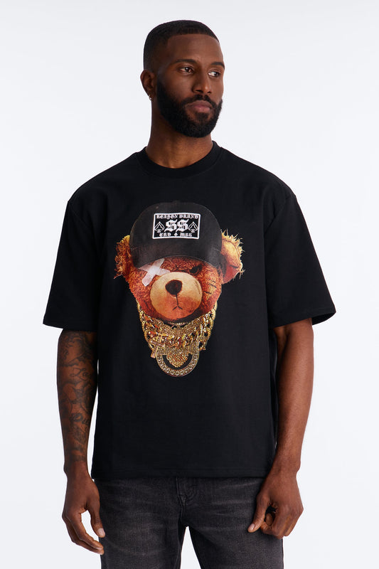 Rich Bear Rhinestone Short Sleeve Tee - Black