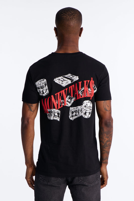 Money Talks Puff Print Short Sleeve Tee - Black