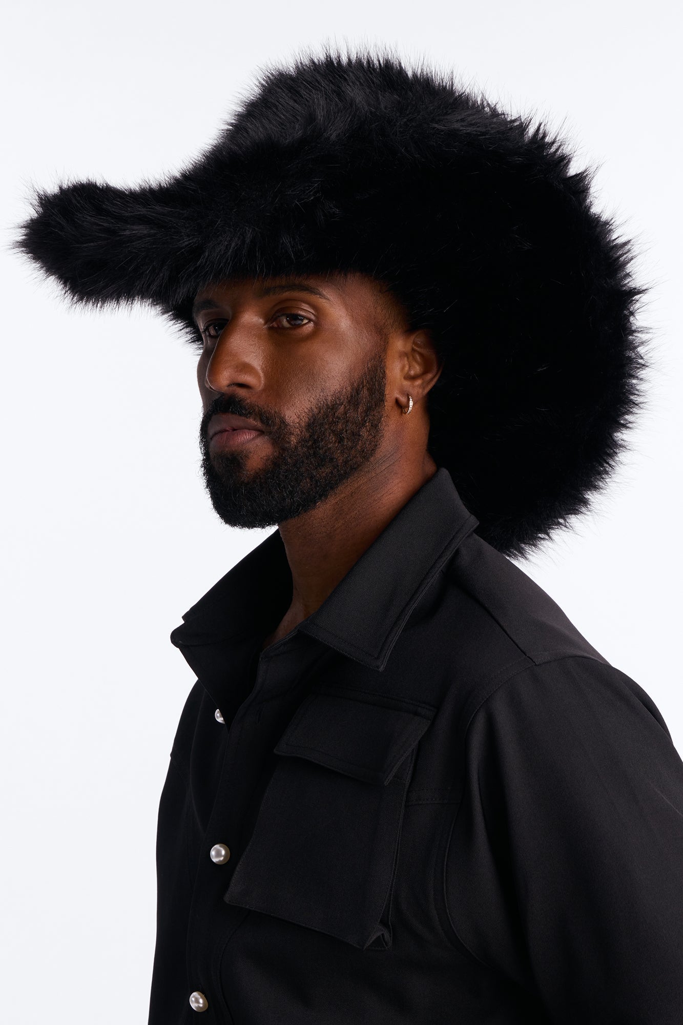 Faux Fur Cowboy Hat - Black
