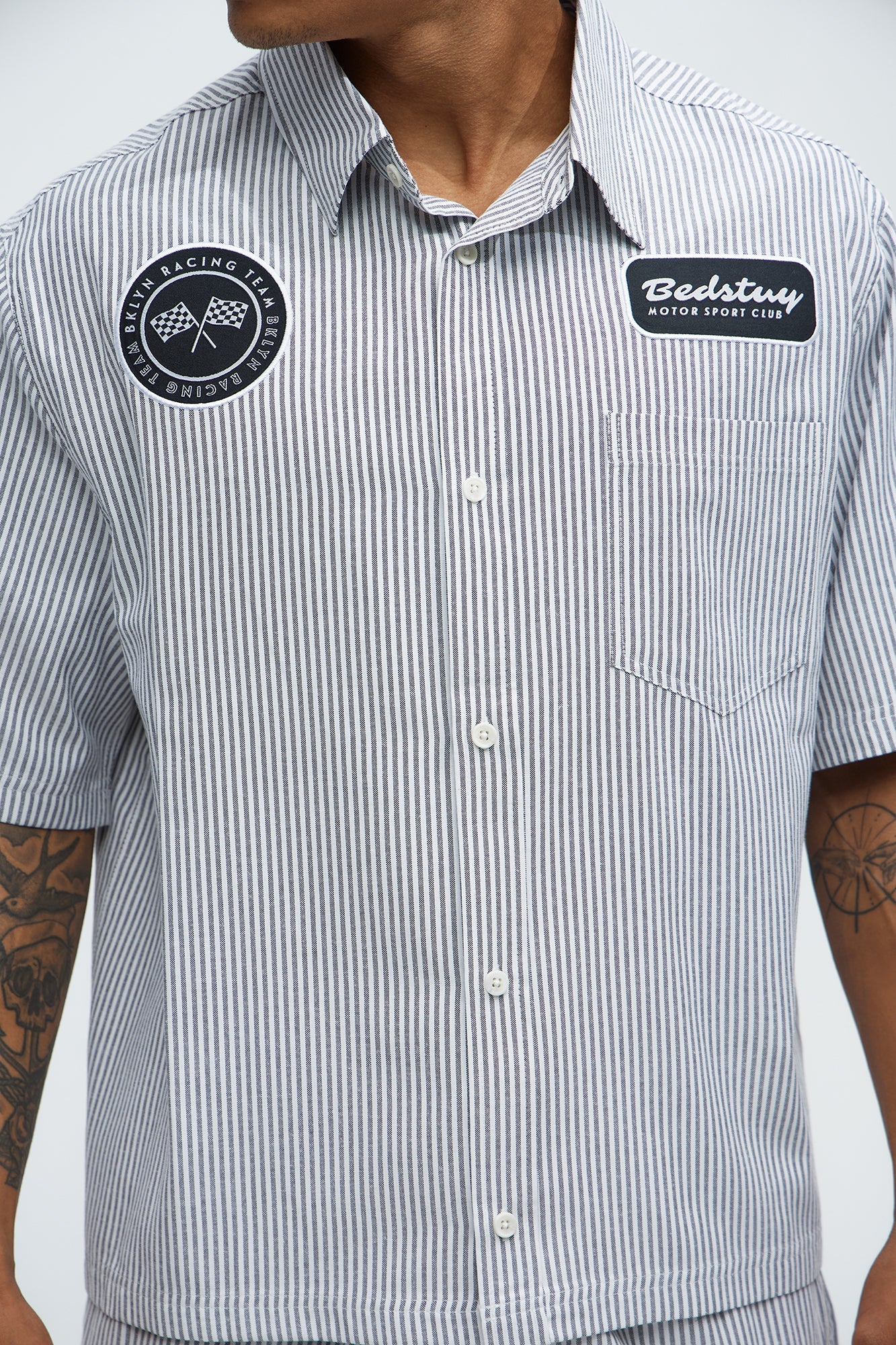 Cropped Bedstuy Patch Button Up Shirt - Black/White