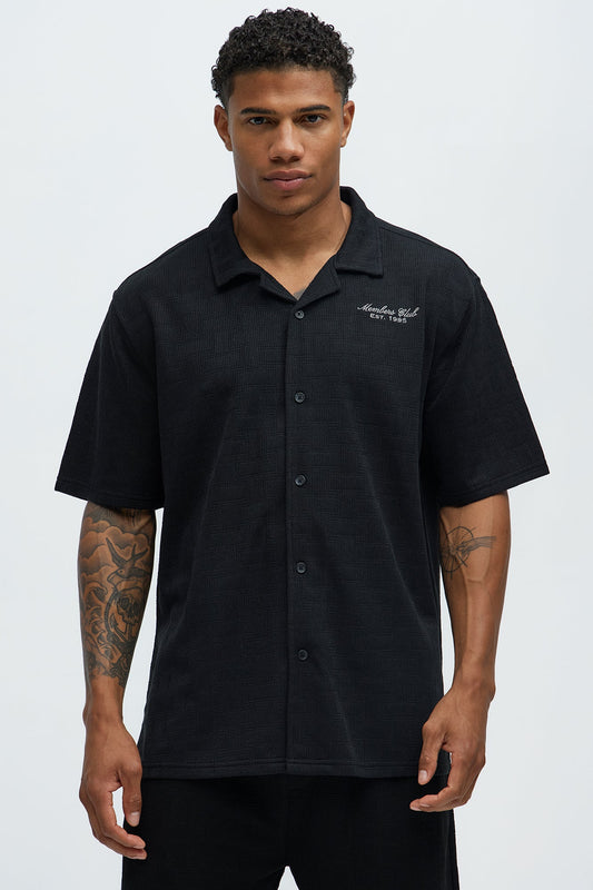 Vintage Short Sleeve Button Up Shirt - Black