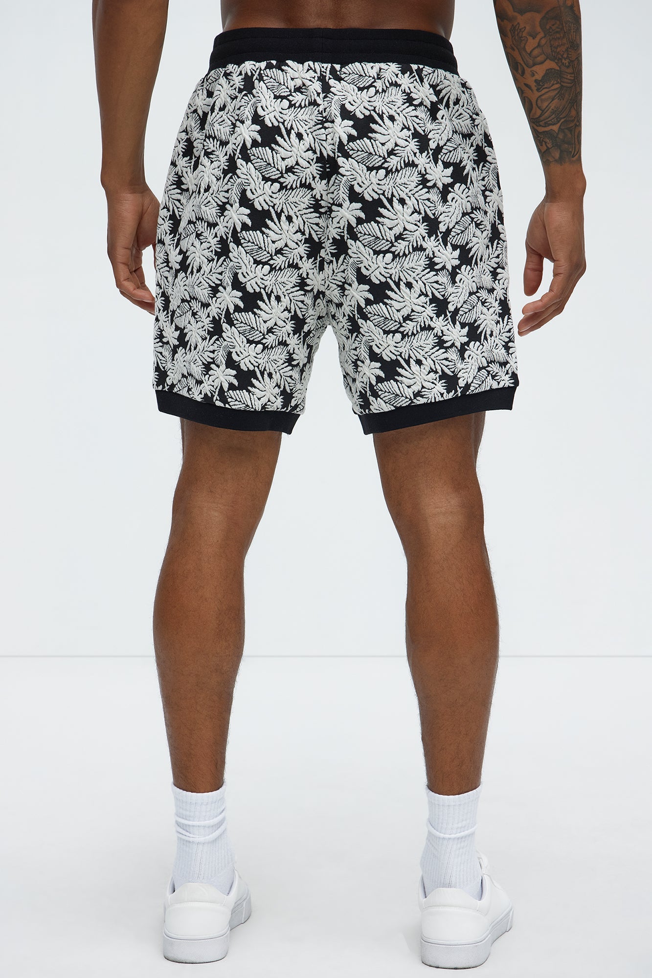 Tropical Textured Knit Shorts - Black/combo