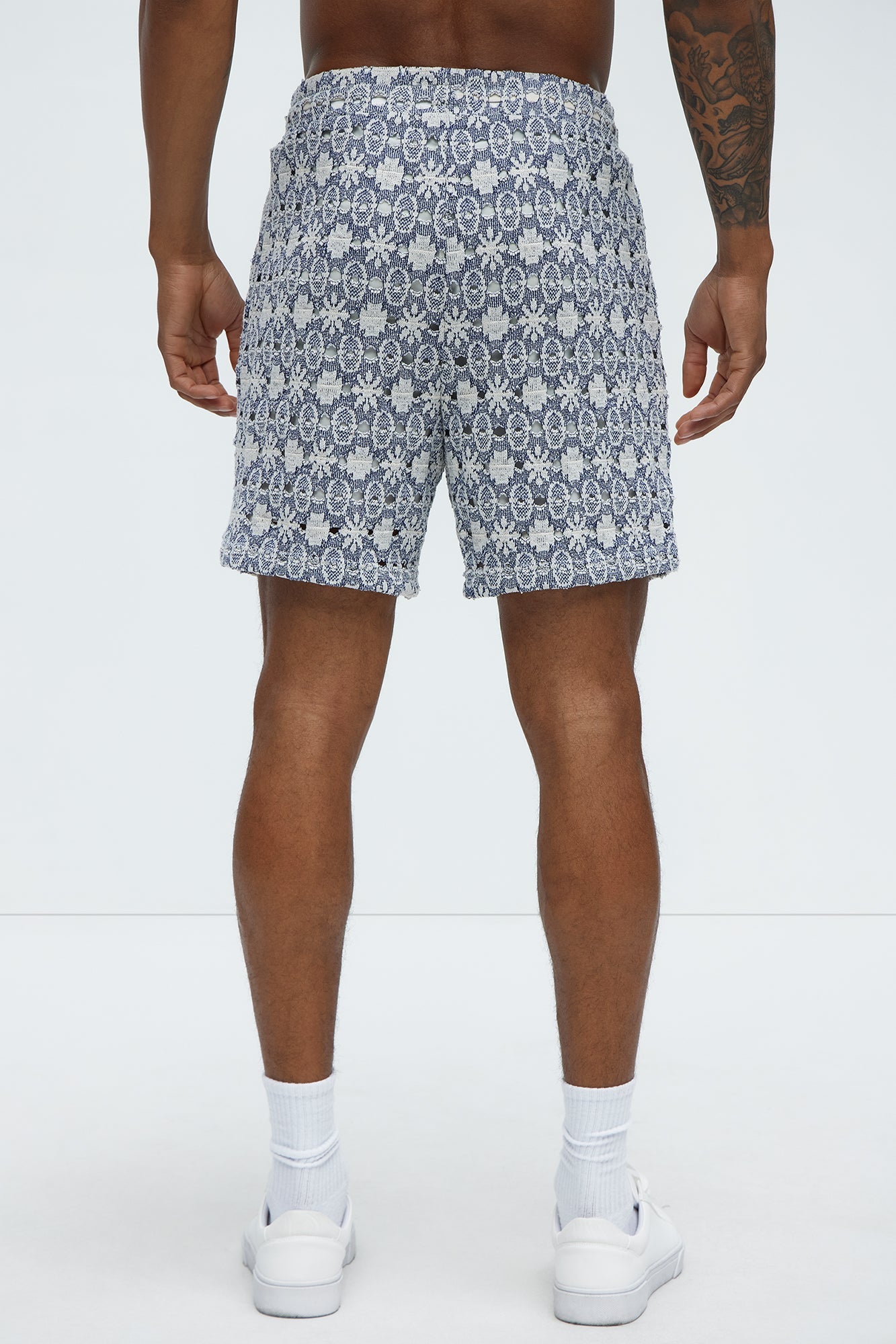 Patterned Open Knit Shorts - Blue/combo