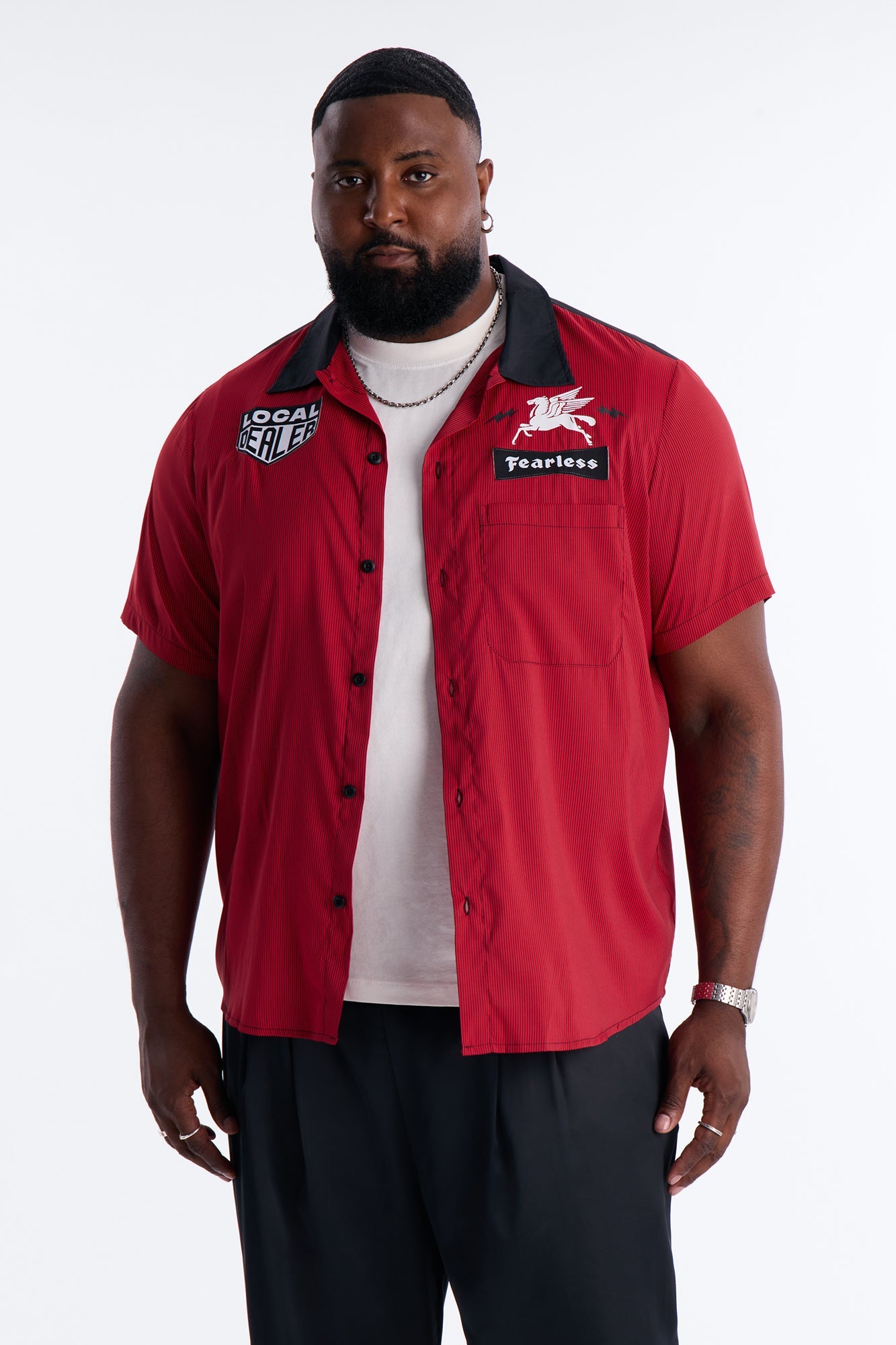 Local Dealer Striped Button Up Shirt - Red