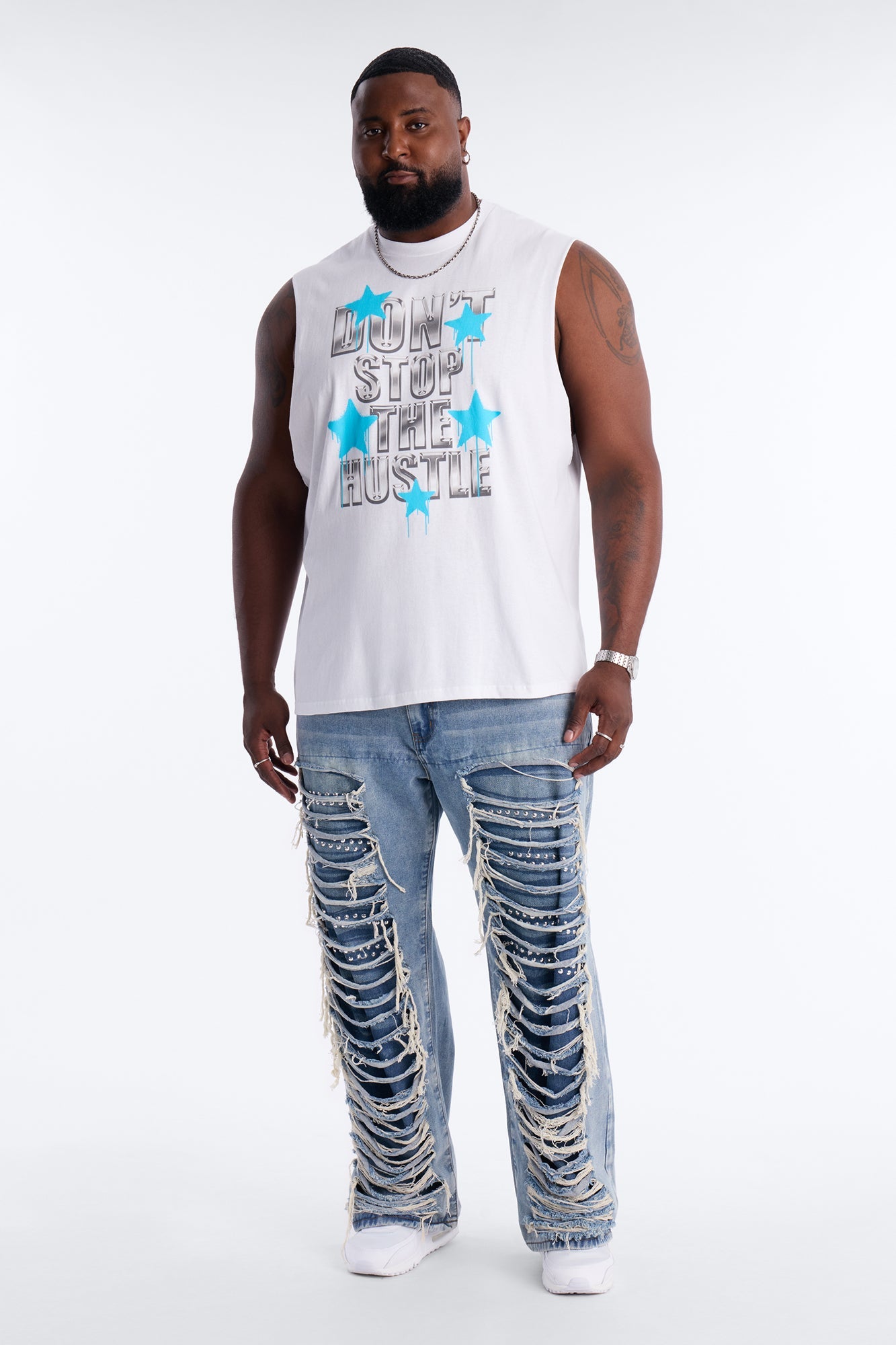 Don't Stop The Hustle Muscle Tee - White
