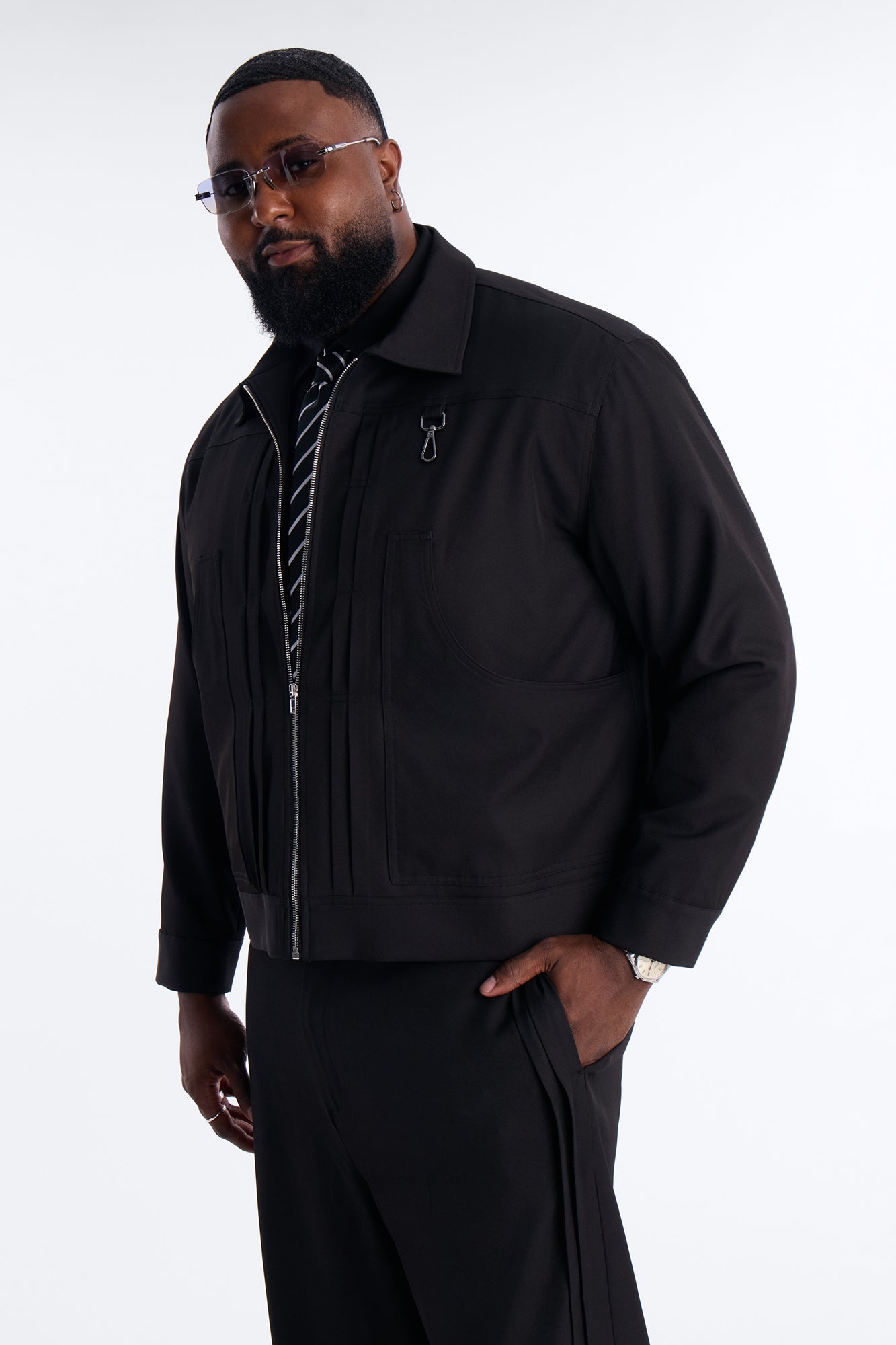 Relaxed Vertical Sync Zip Jacket - Black