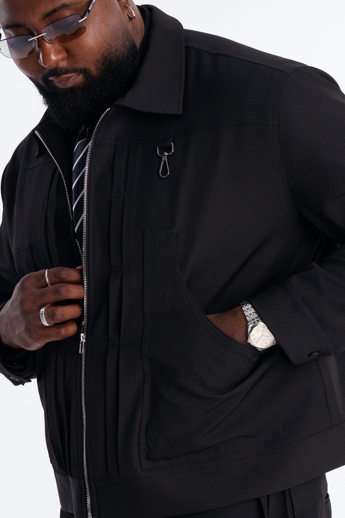 Relaxed Vertical Sync Zip Jacket - Black
