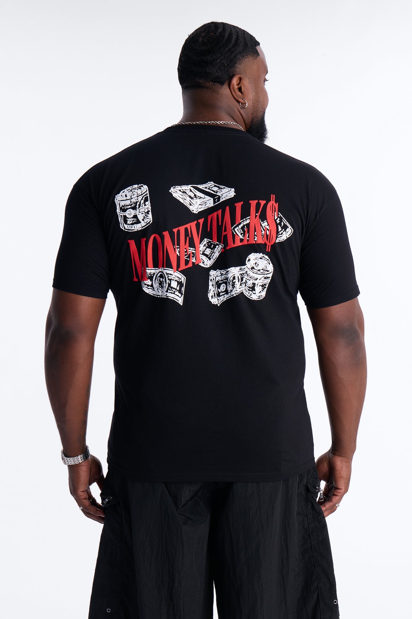 Money Talks Puff Print Short Sleeve Tee - Black