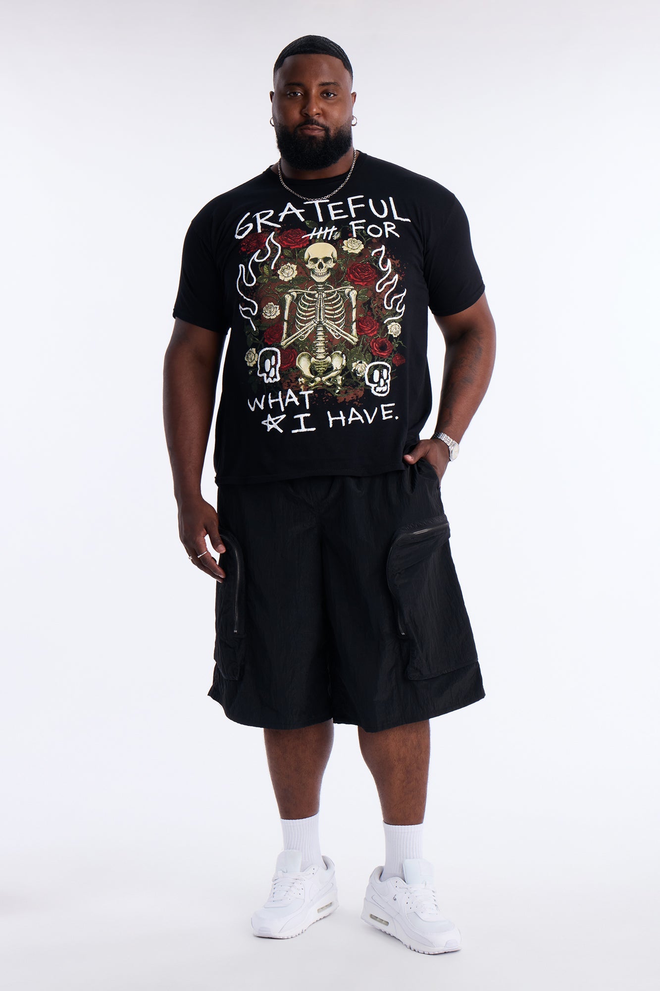 Grateful And Fearless Puff Print Short Sleeve Tee - Black