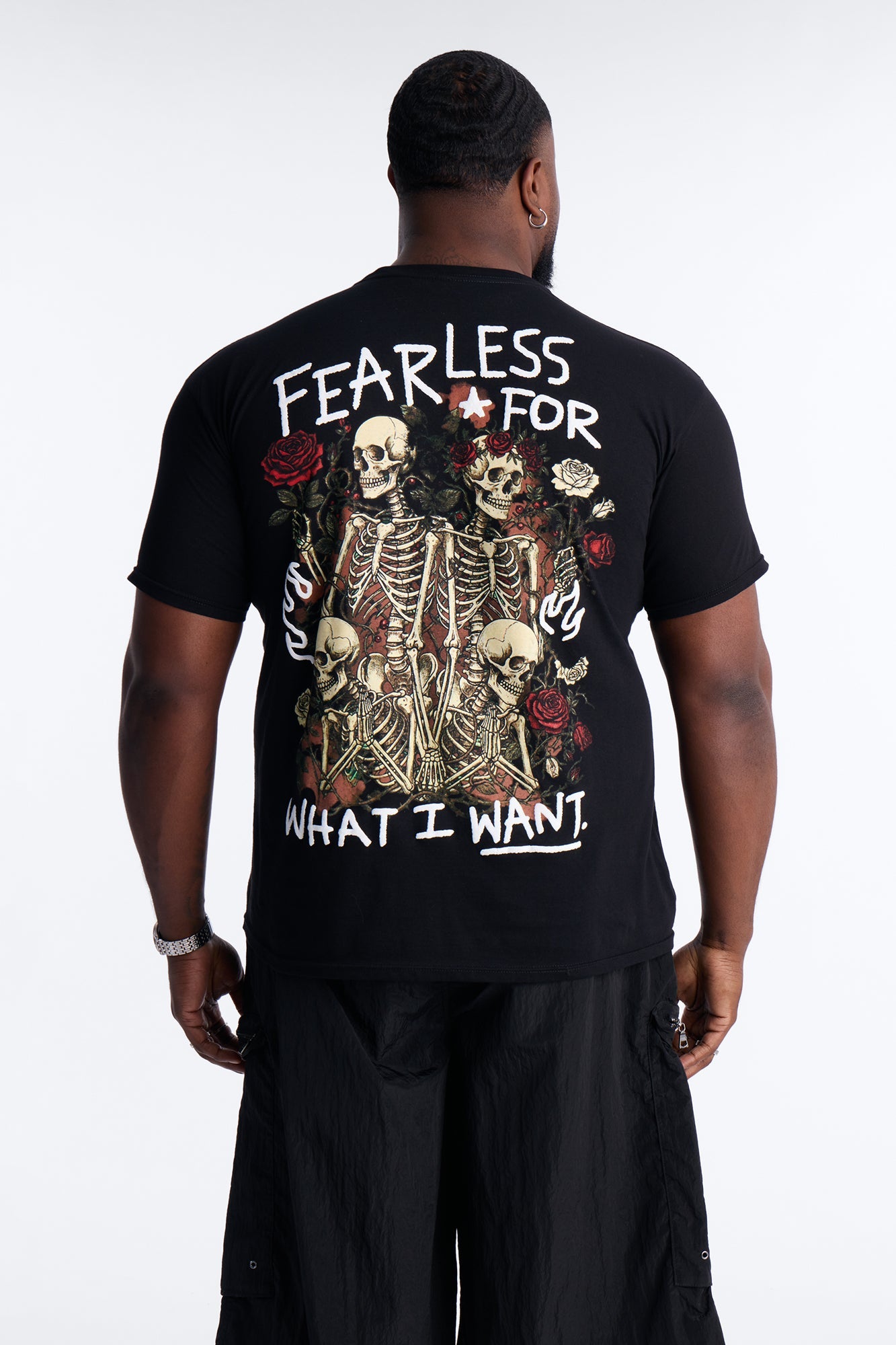 Grateful And Fearless Puff Print Short Sleeve Tee - Black