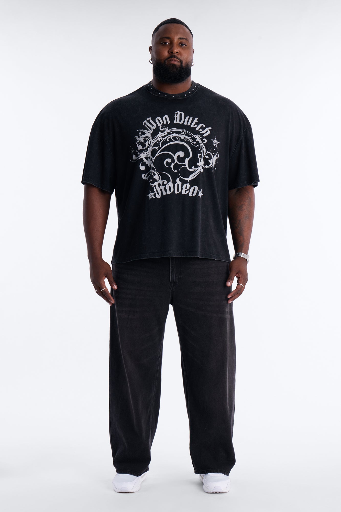 Von Dutch Boxy Rodeo Stud Short Sleeve Tee - Black