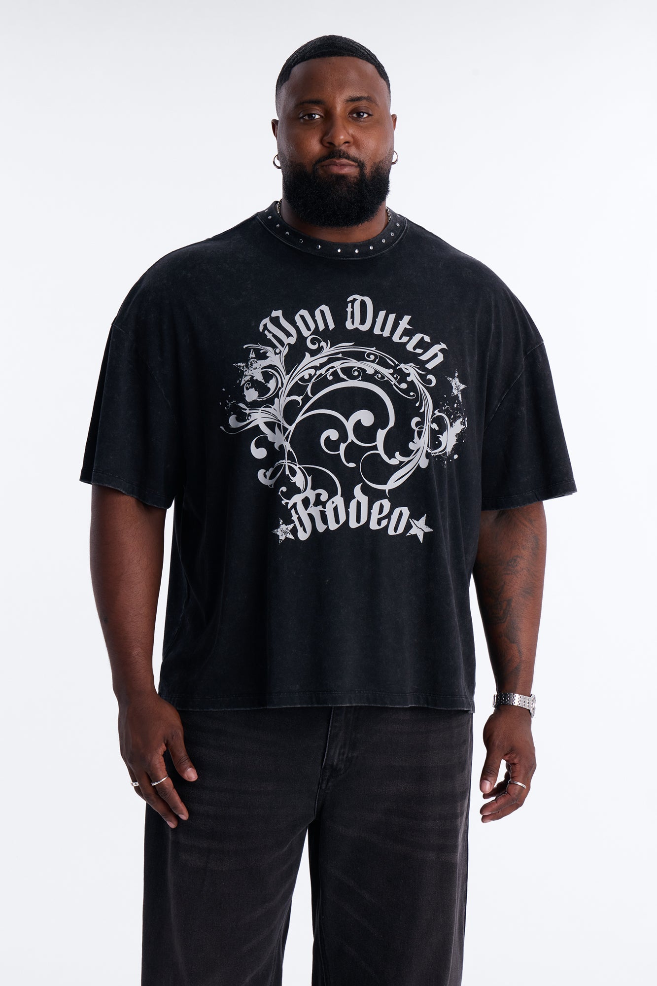 Von Dutch Boxy Rodeo Stud Short Sleeve Tee - Black