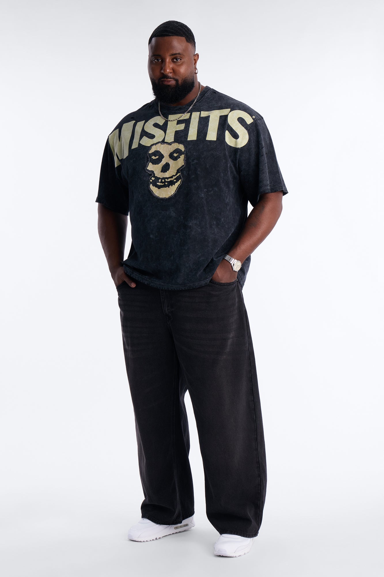 Misfits Destroyed Mineral Wash Short Sleeve Tee - Black
