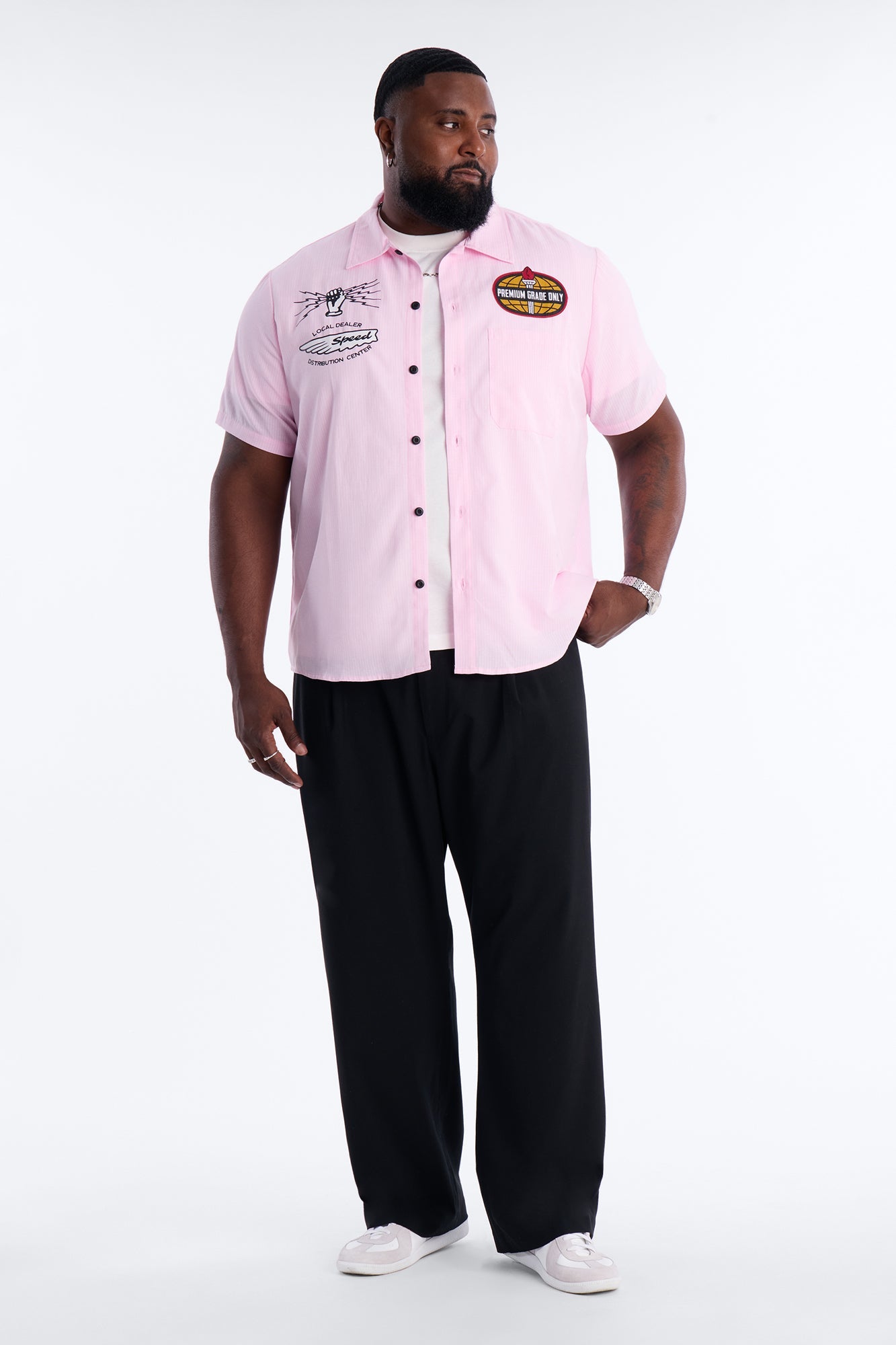 Cropped Overdrive Mode Striped Button Up Shirt - Pink