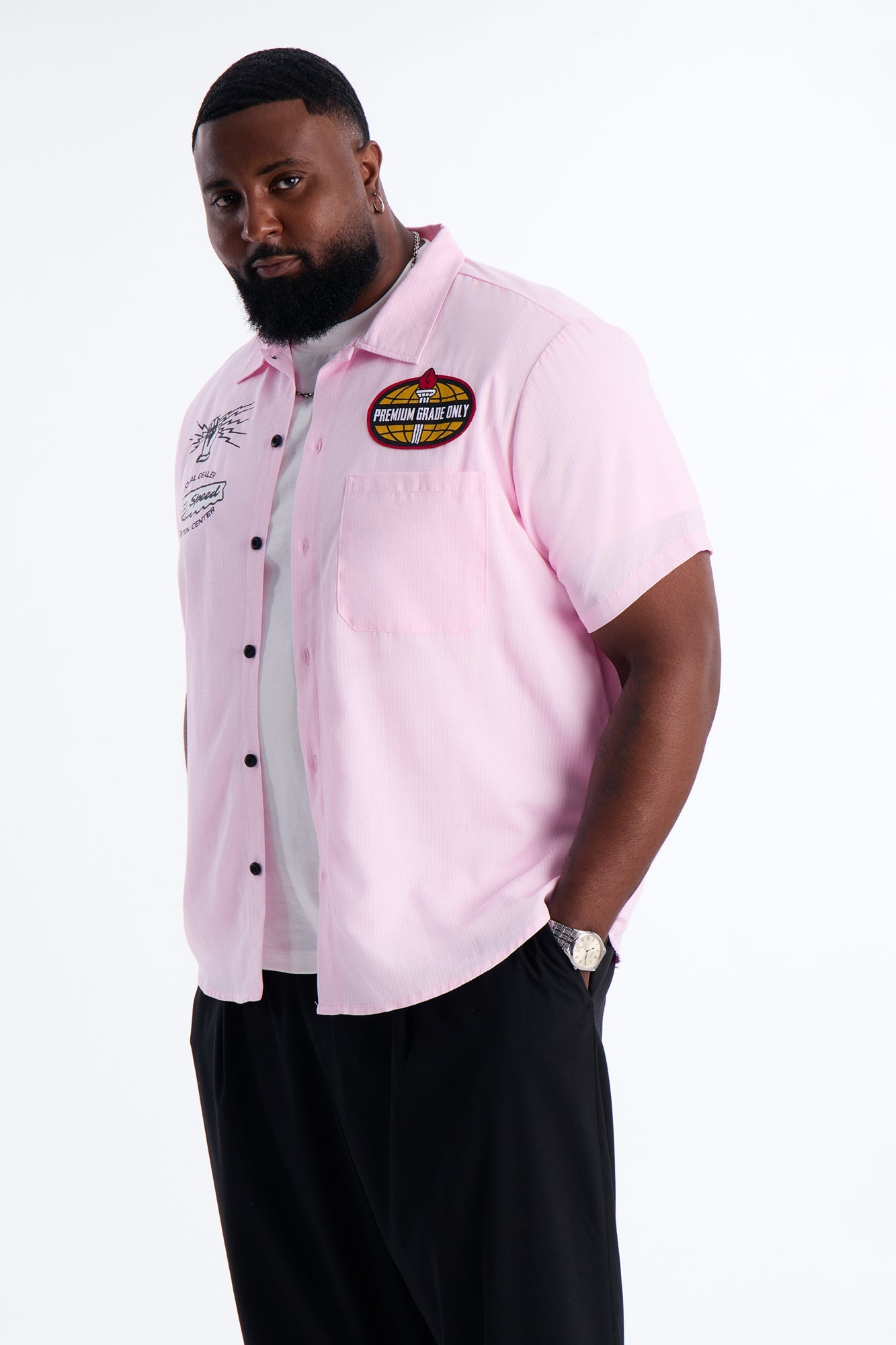 Cropped Overdrive Mode Striped Button Up Shirt - Pink