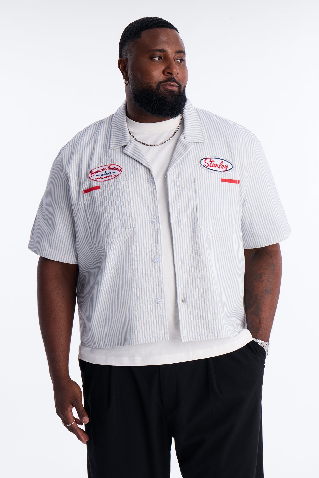 Cropped Tune Up Mechanic Shirt - Blue
