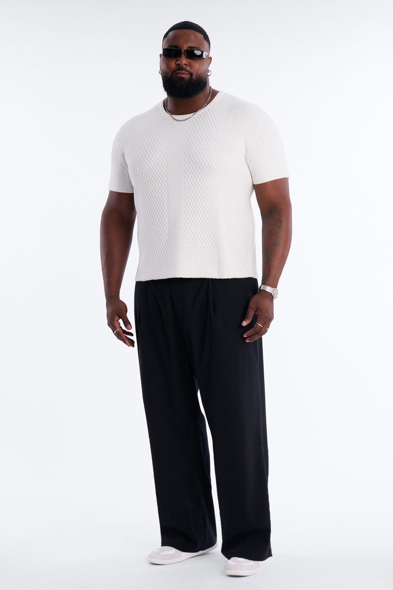 Relaxed Knitted Crewneck Tee - Cream