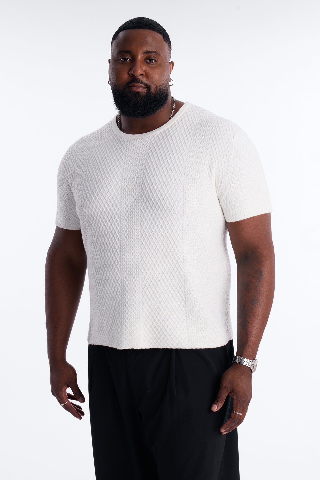 Relaxed Knitted Crewneck Tee - Cream