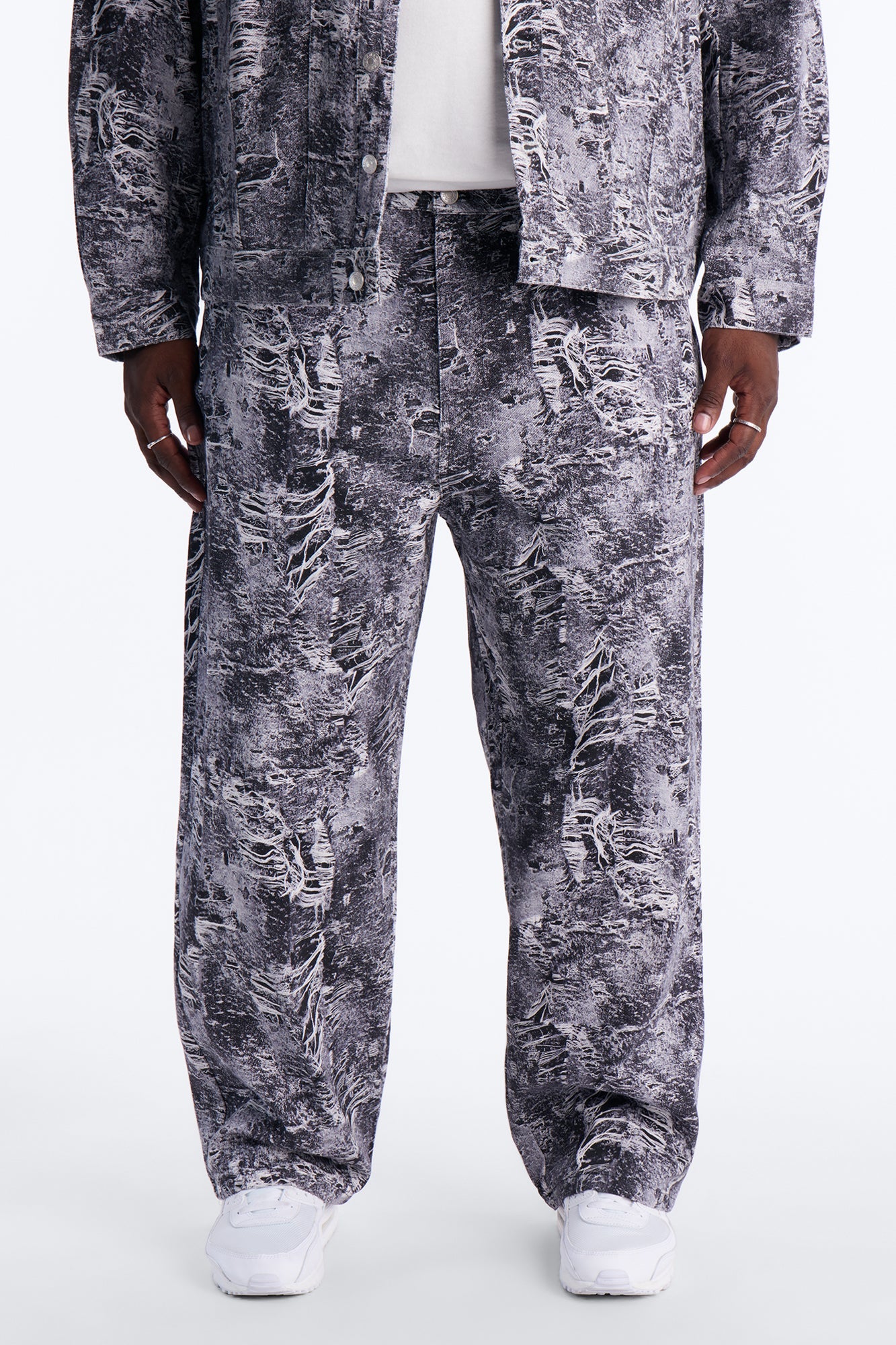 Baggy Ghost Distressed Printed Jean - Black