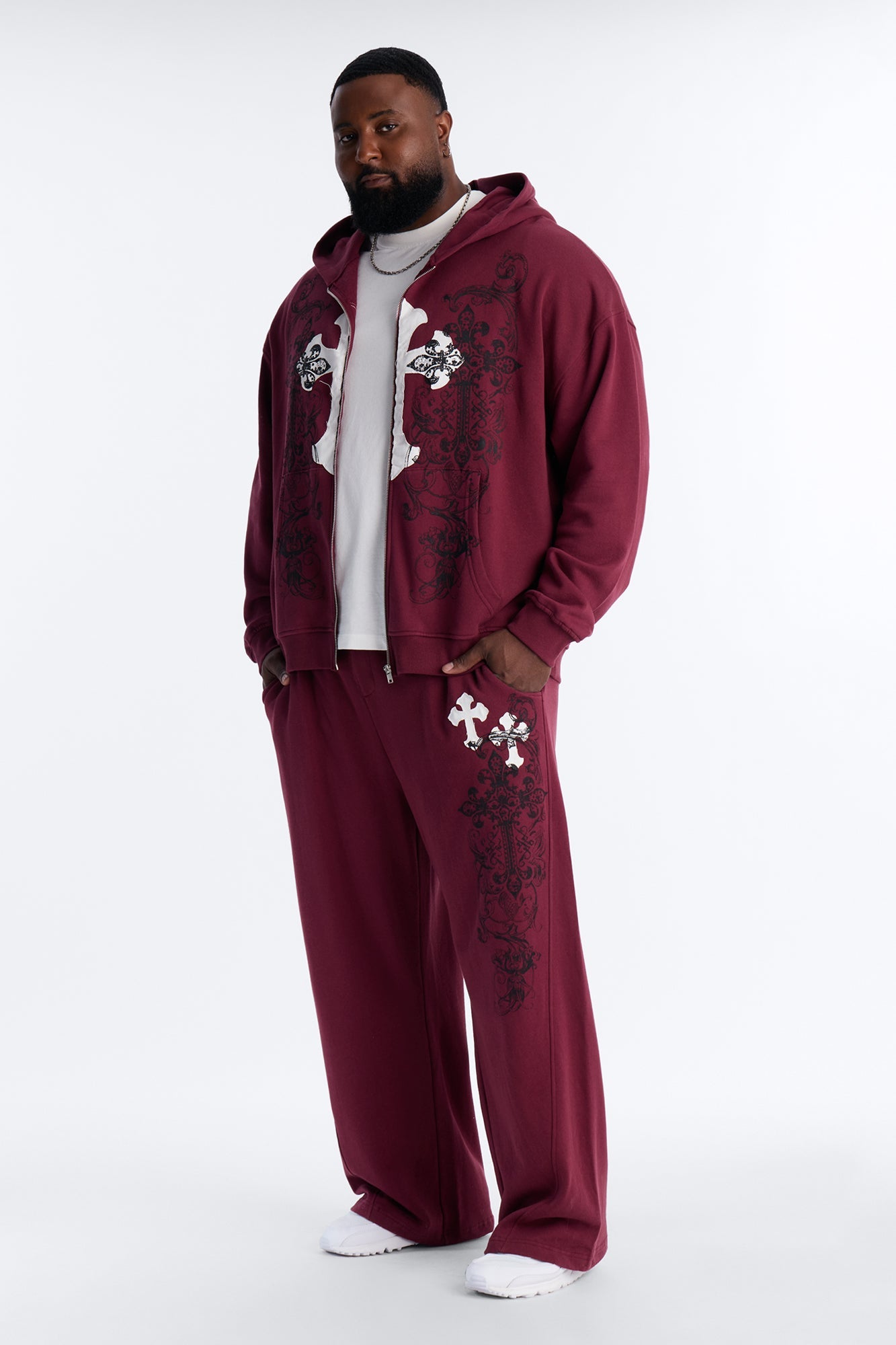 Cross Patch Sweatpants - Burgundy