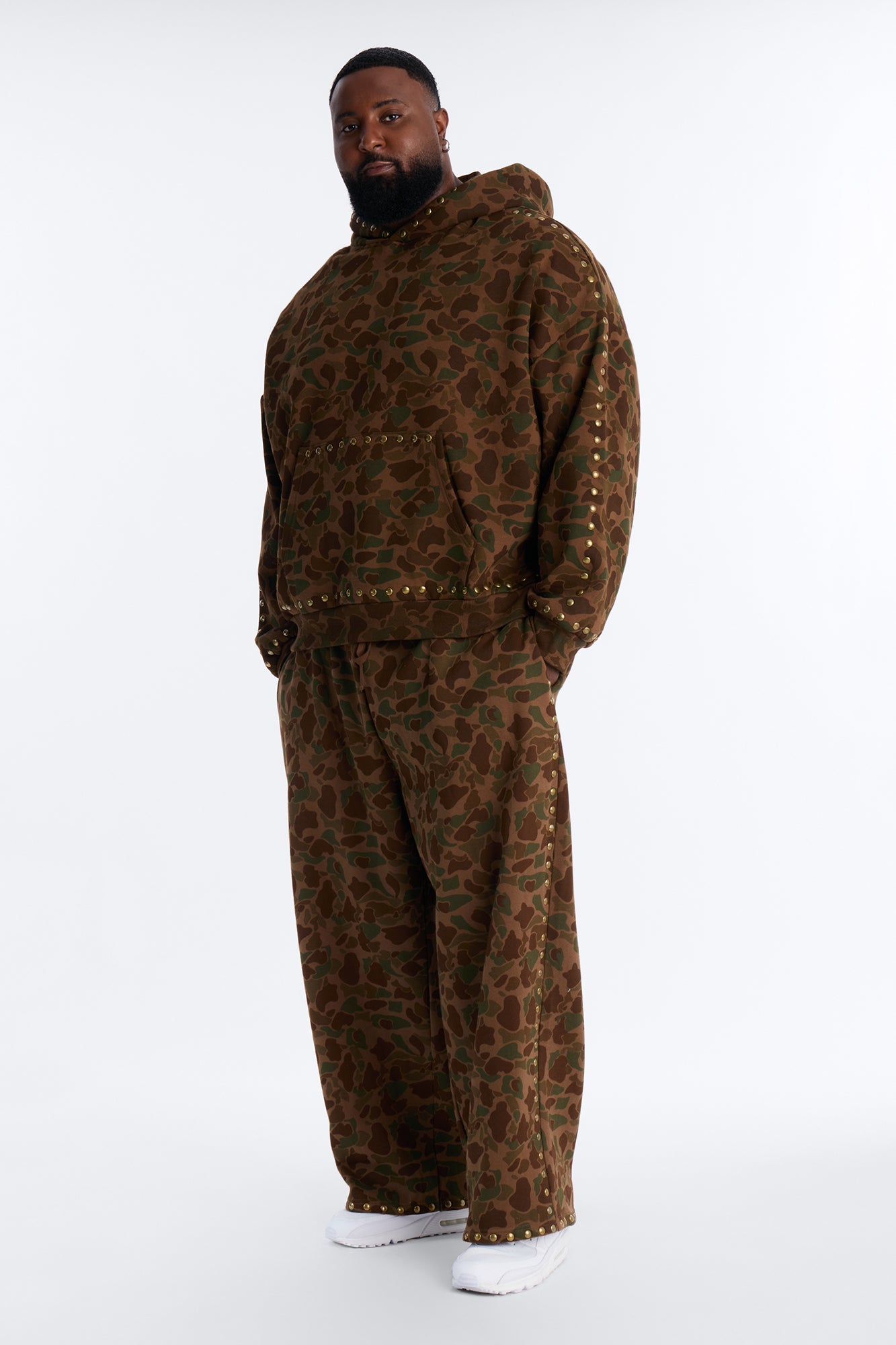 Oversized Frontline Studded Camo Hoodie - Camouflage