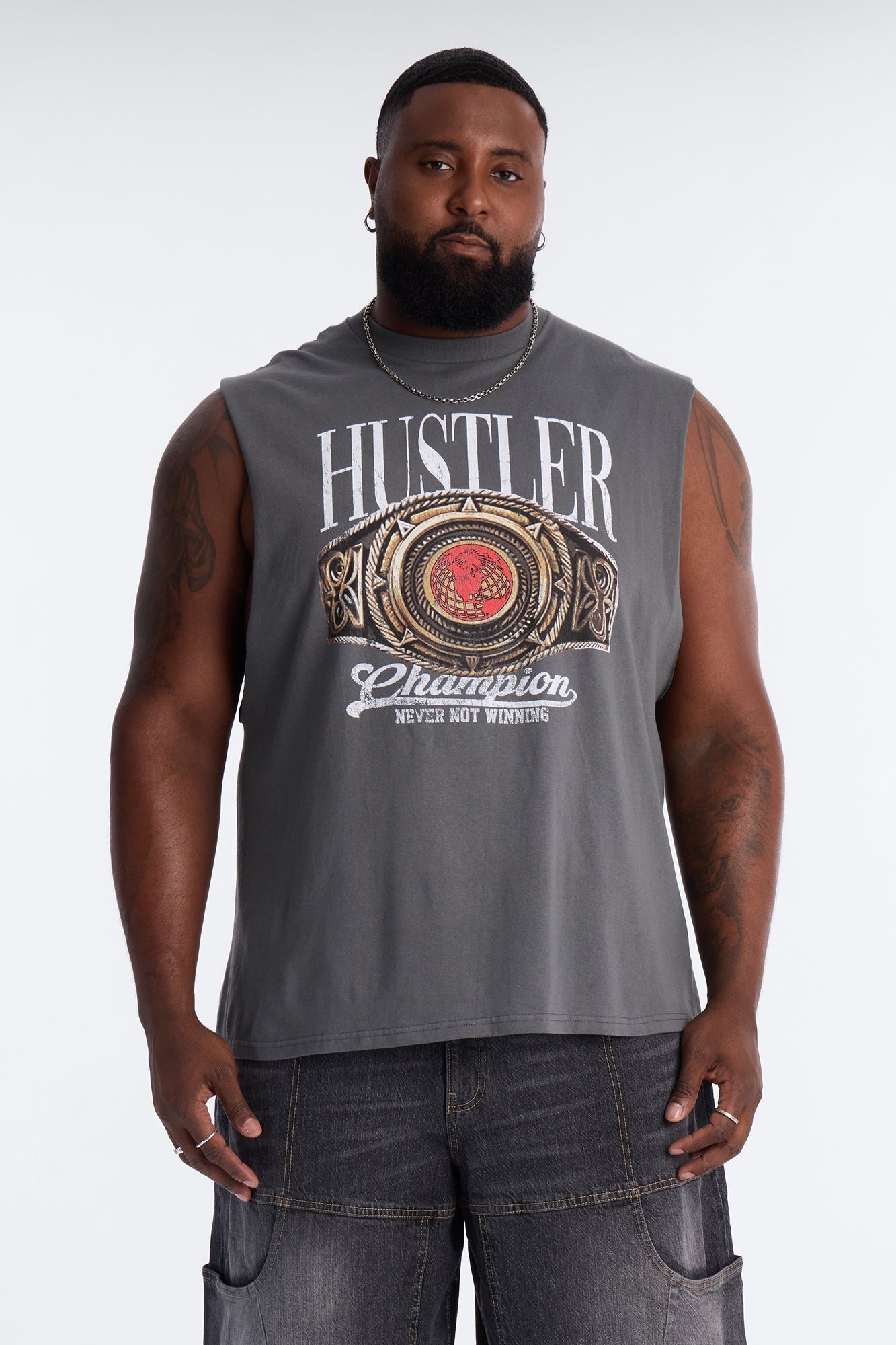 Hustler Never Not Winning Muscle Tee - Charcoal