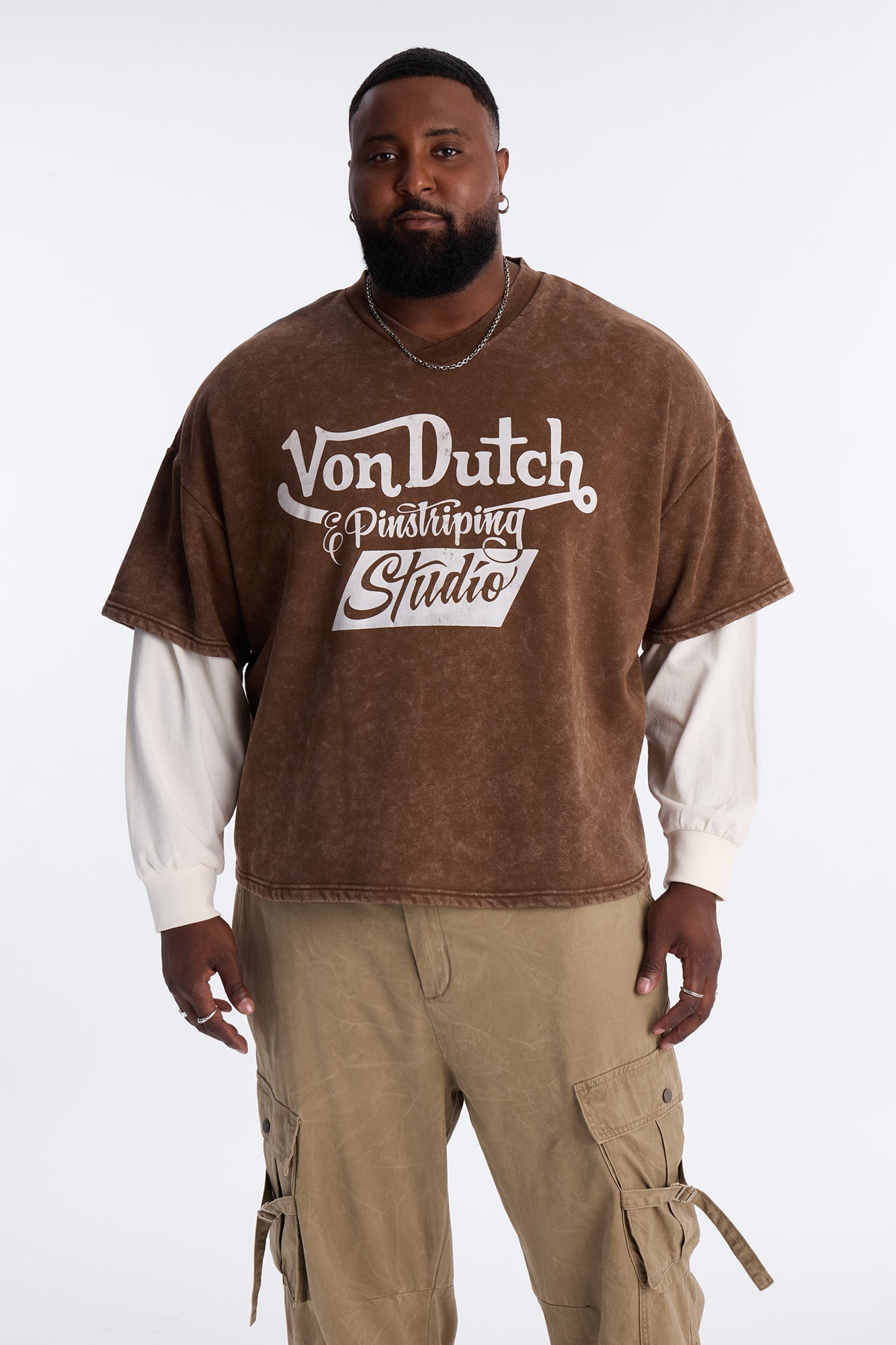 Von Dutch Studio Oversized Fleece Twofer - Brown