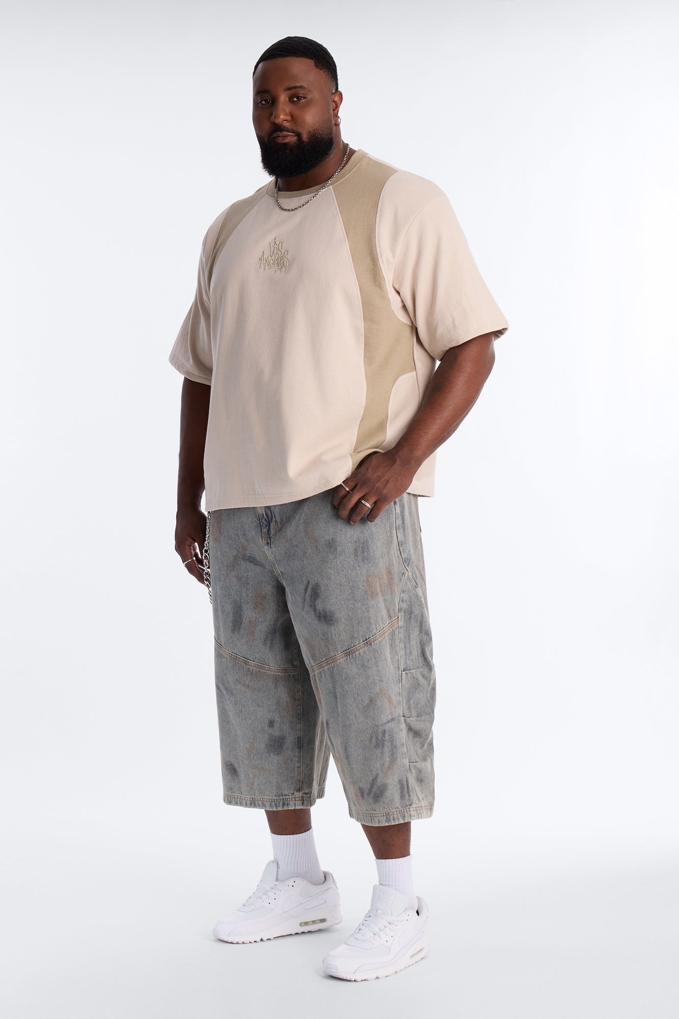 LA Embroidery Paneled Fleece Tee - Tan
