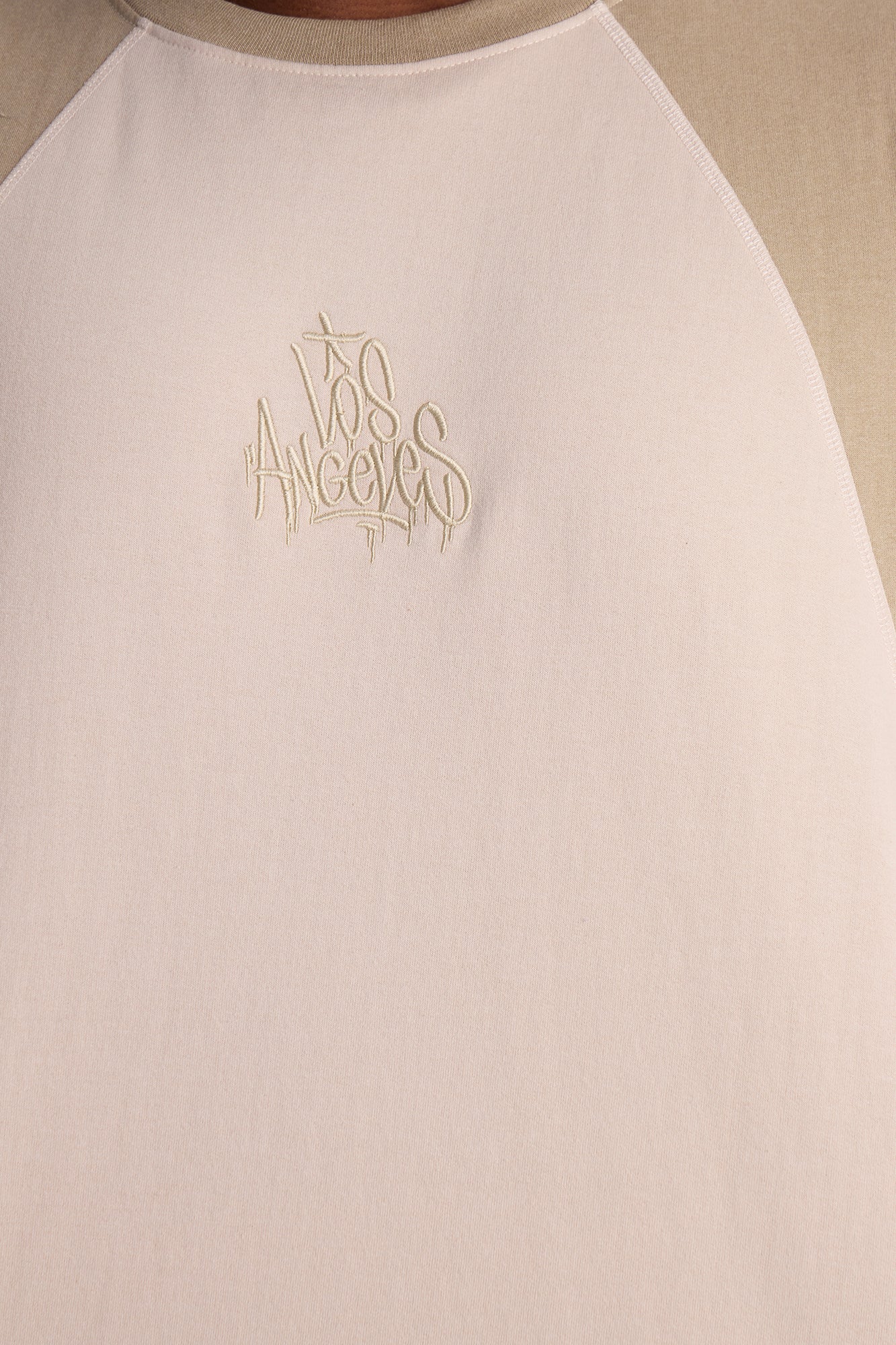 LA Embroidery Paneled Fleece Tee - Tan