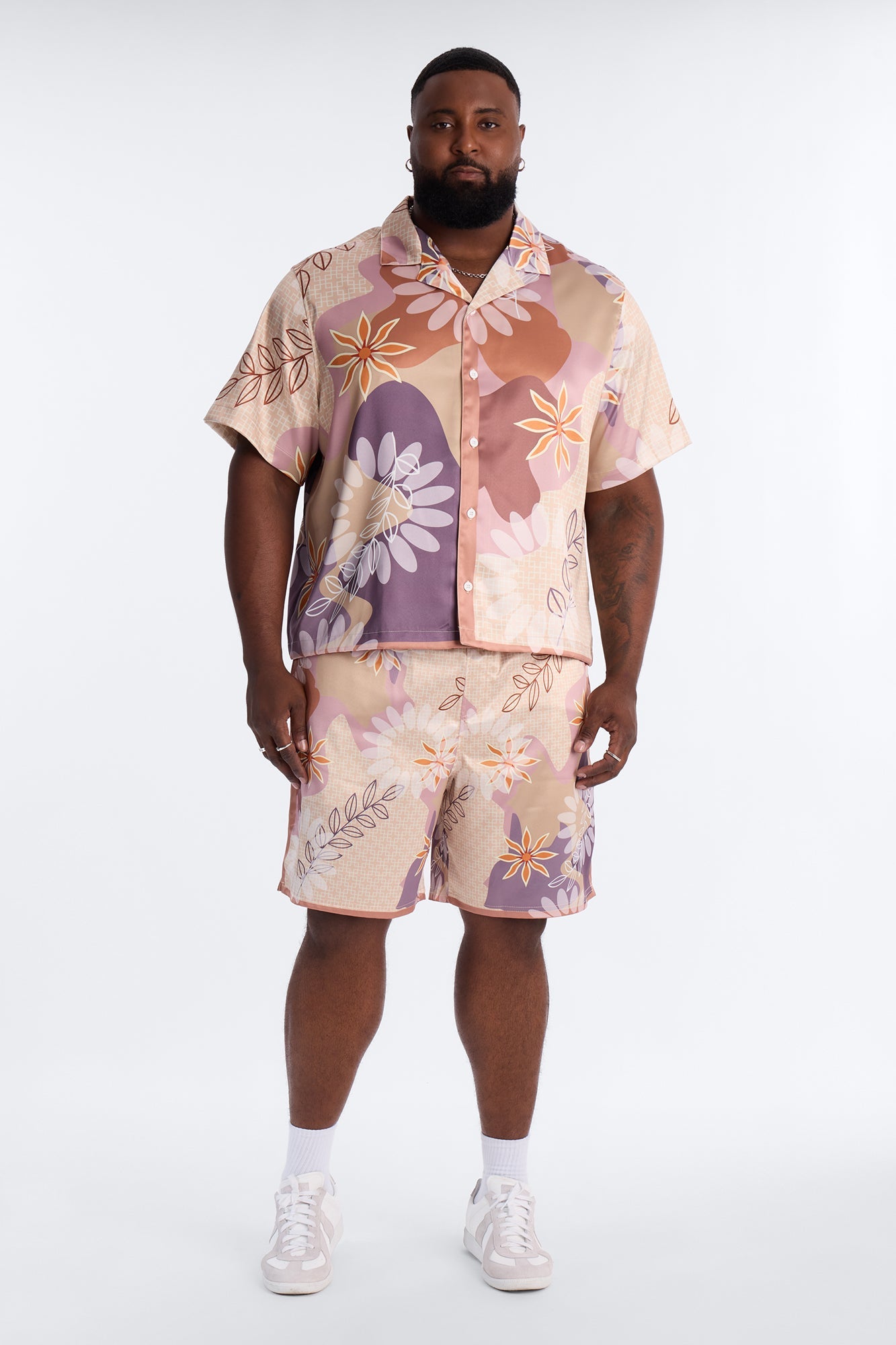 Relaxed Palm Bloom Cuban Button Up Shirt - Pink