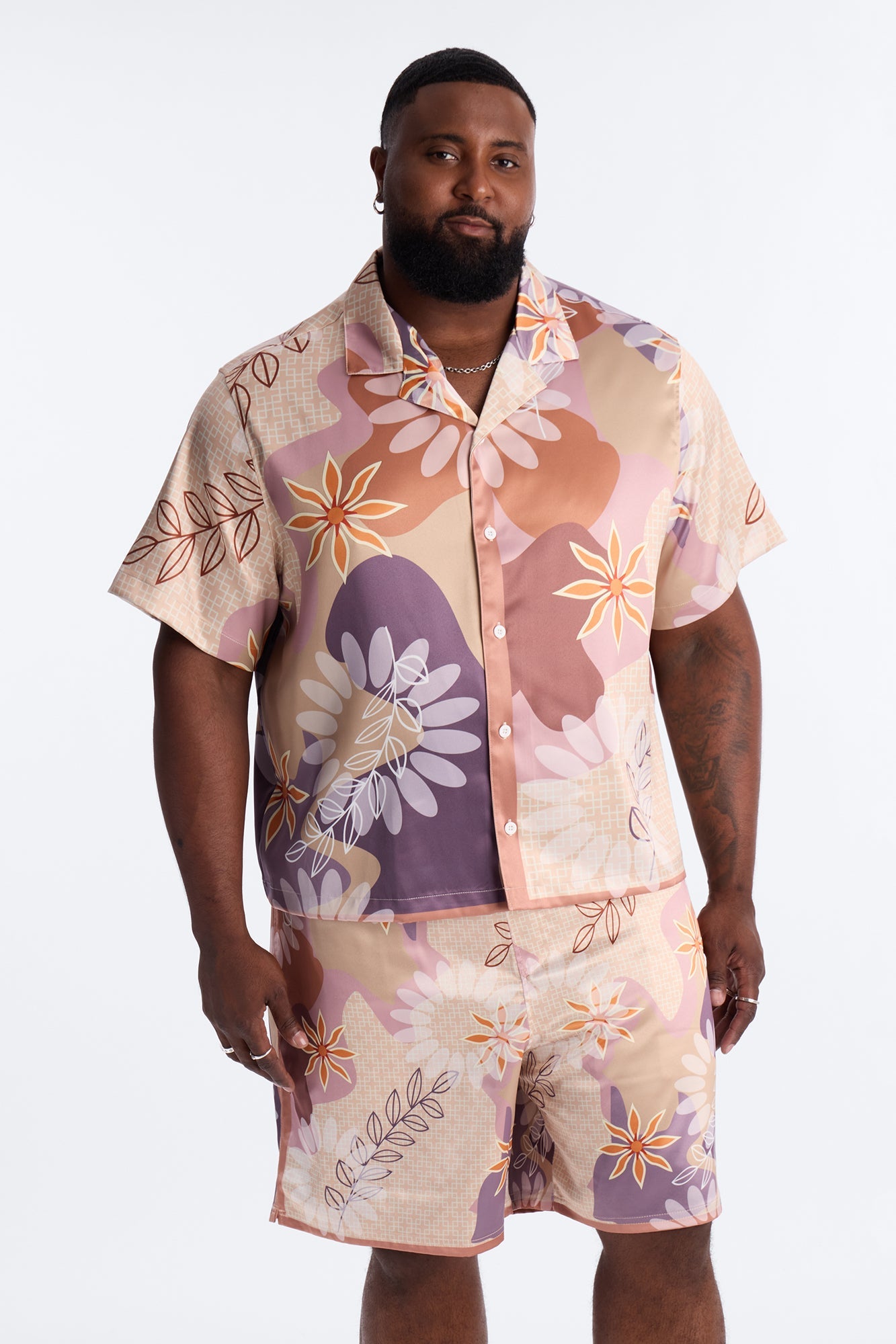 Relaxed Palm Bloom Cuban Button Up Shirt - Pink