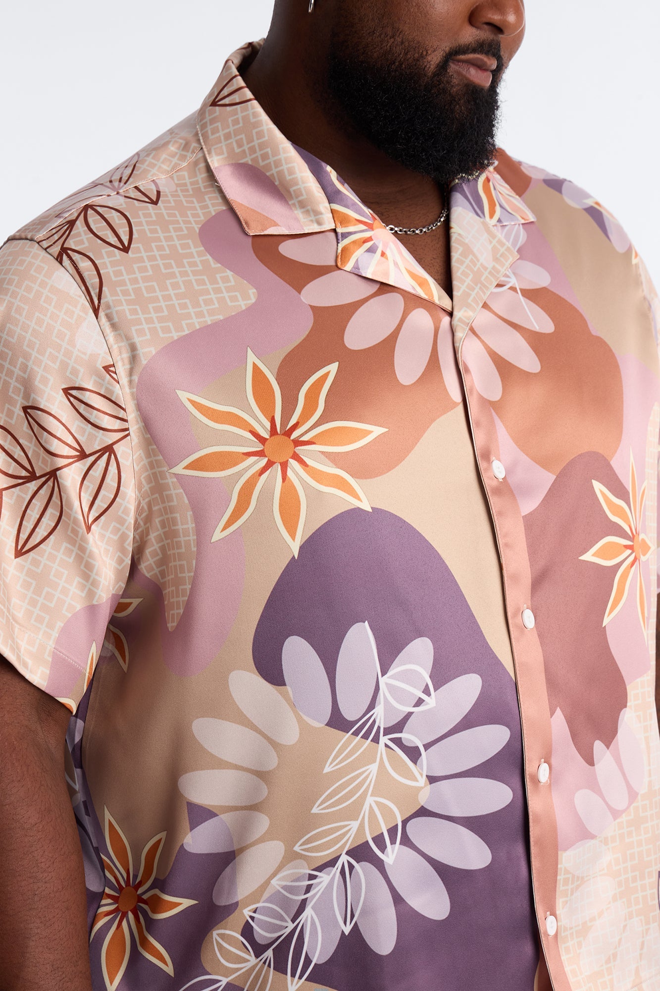 Relaxed Palm Bloom Cuban Button Up Shirt - Pink