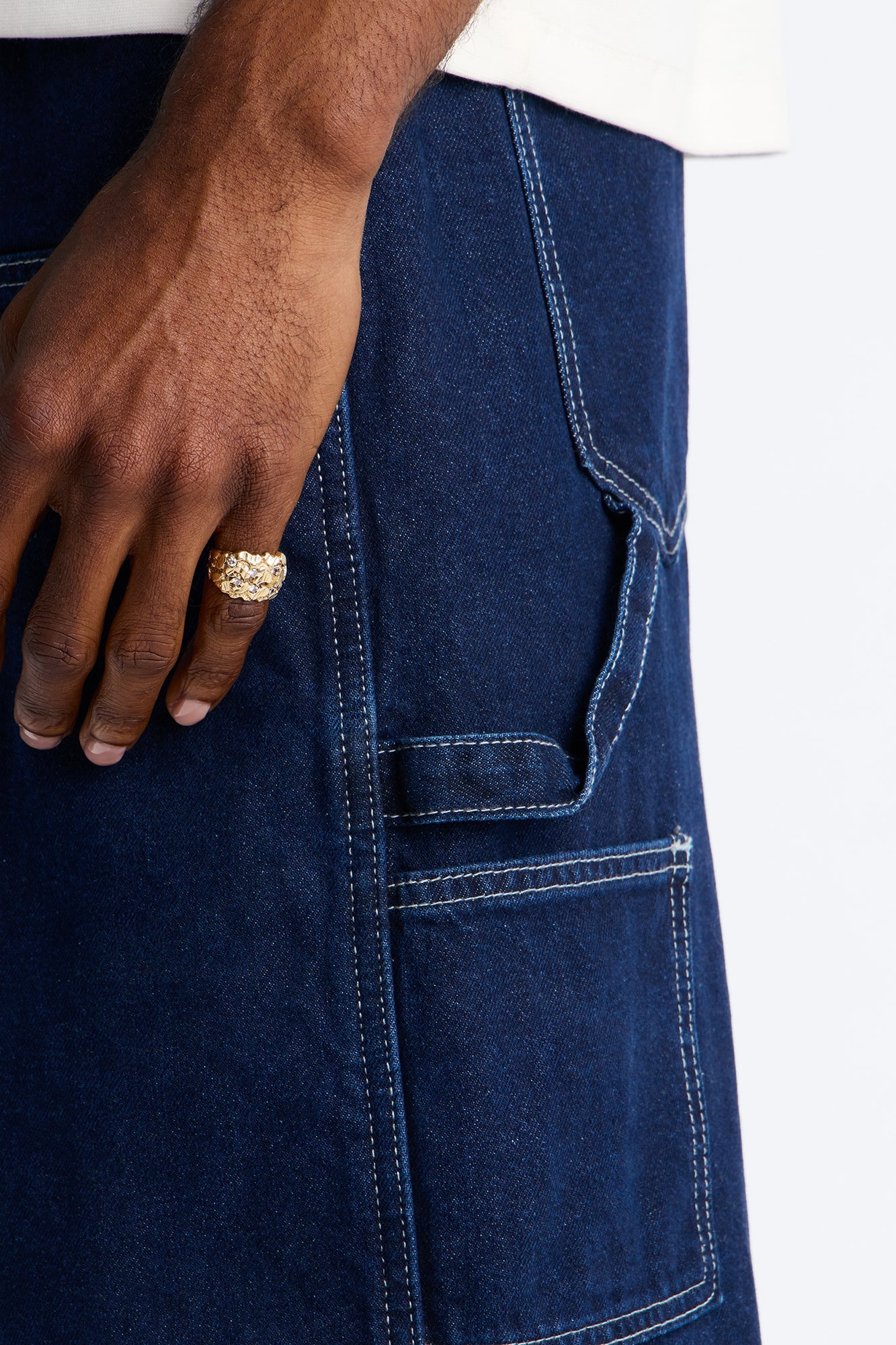 Super Baggy Button Drop Denim Shorts - Dark Wash