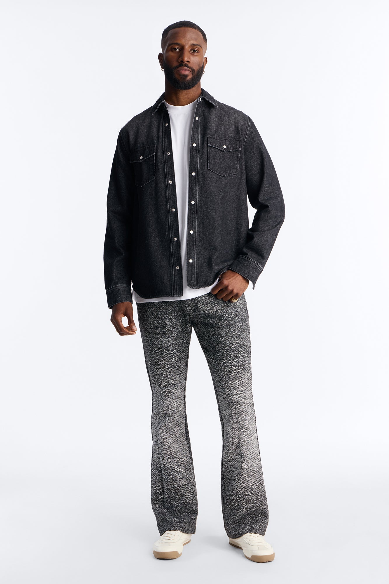 Stacked Slim Flare Tapestry Jean - Grey