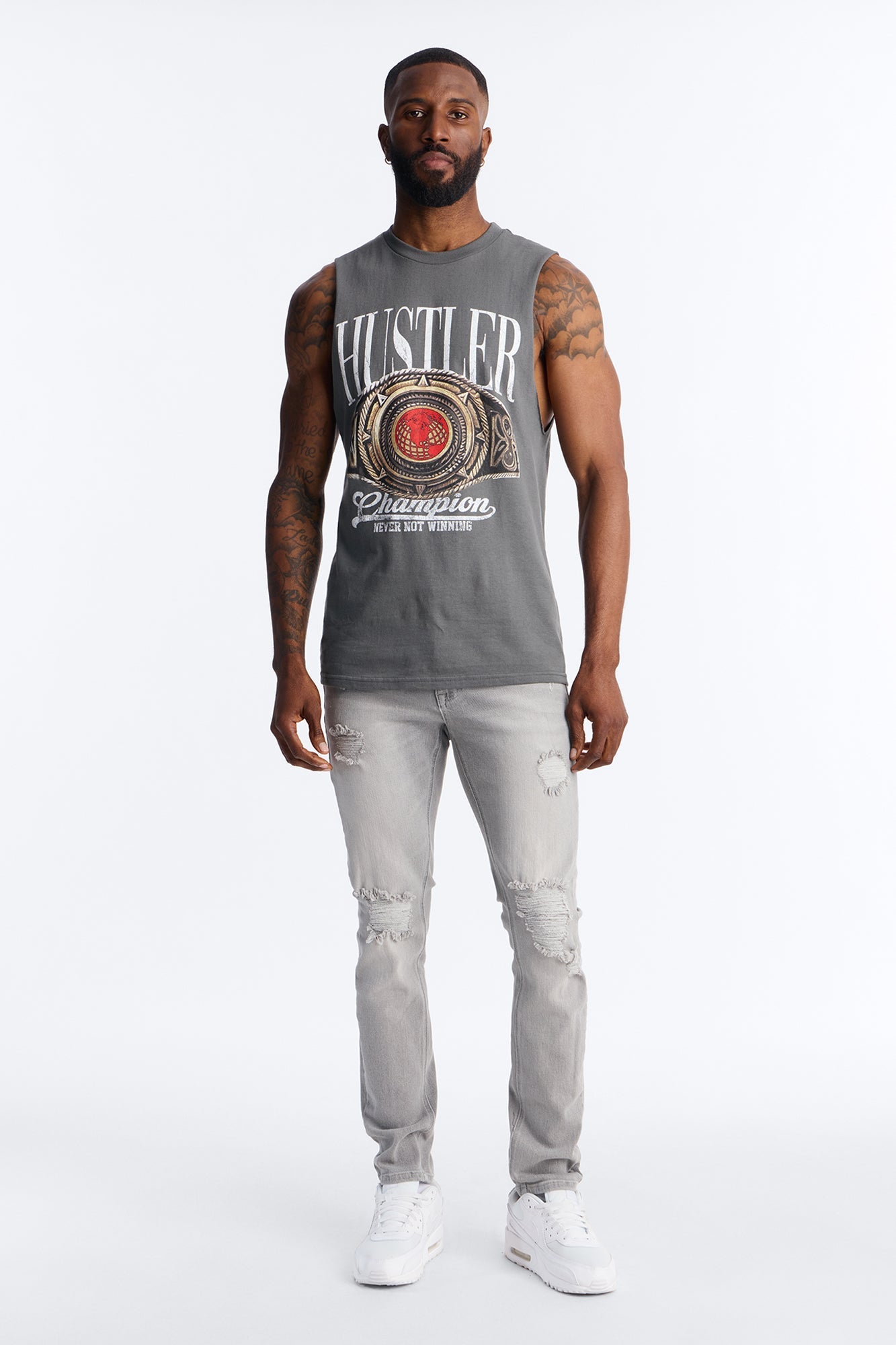 Hustler Never Not Winning Muscle Tee - Charcoal