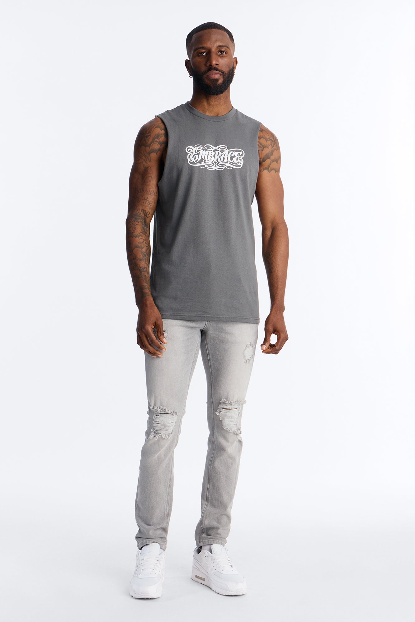 Holy Embrace Muscle Tee - Charcoal