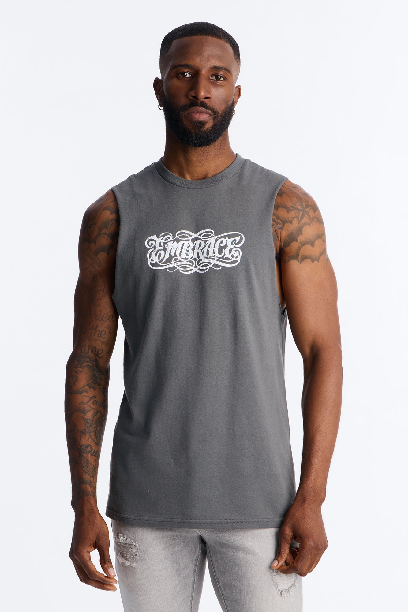 Holy Embrace Muscle Tee - Charcoal