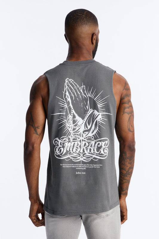 Holy Embrace Muscle Tee - Charcoal
